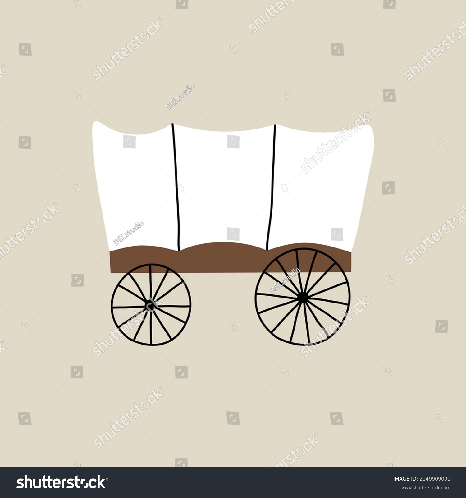 SVG of Wild west element in modern style flat, line style. Hand drawn vector illustration of old western wagon, carriage cartoon design. Cowboy patch, badge, emblem. svg