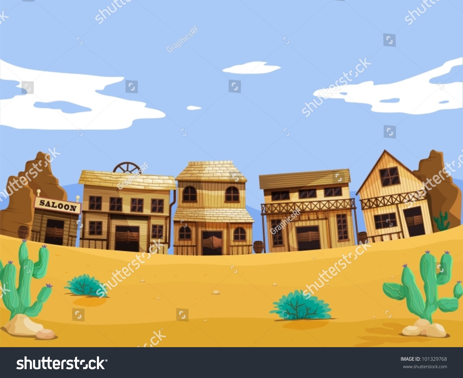 Wild West Illustration Scene With Detail - 101329768 : Shutterstock