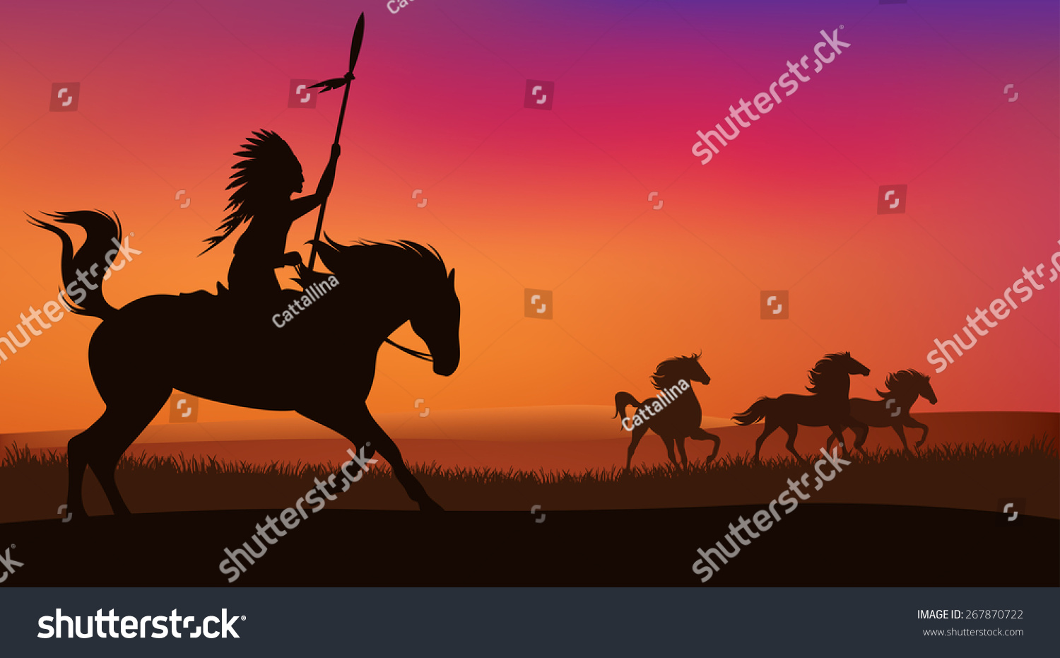 Wild West Scene Horses Native American Stock Vector (Royalty Free ...