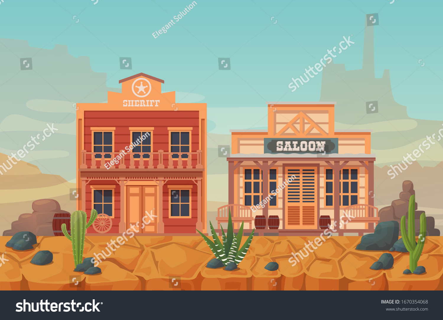 Wild West Scenery Vector Building Sheriff Stock Vector (Royalty Free ...