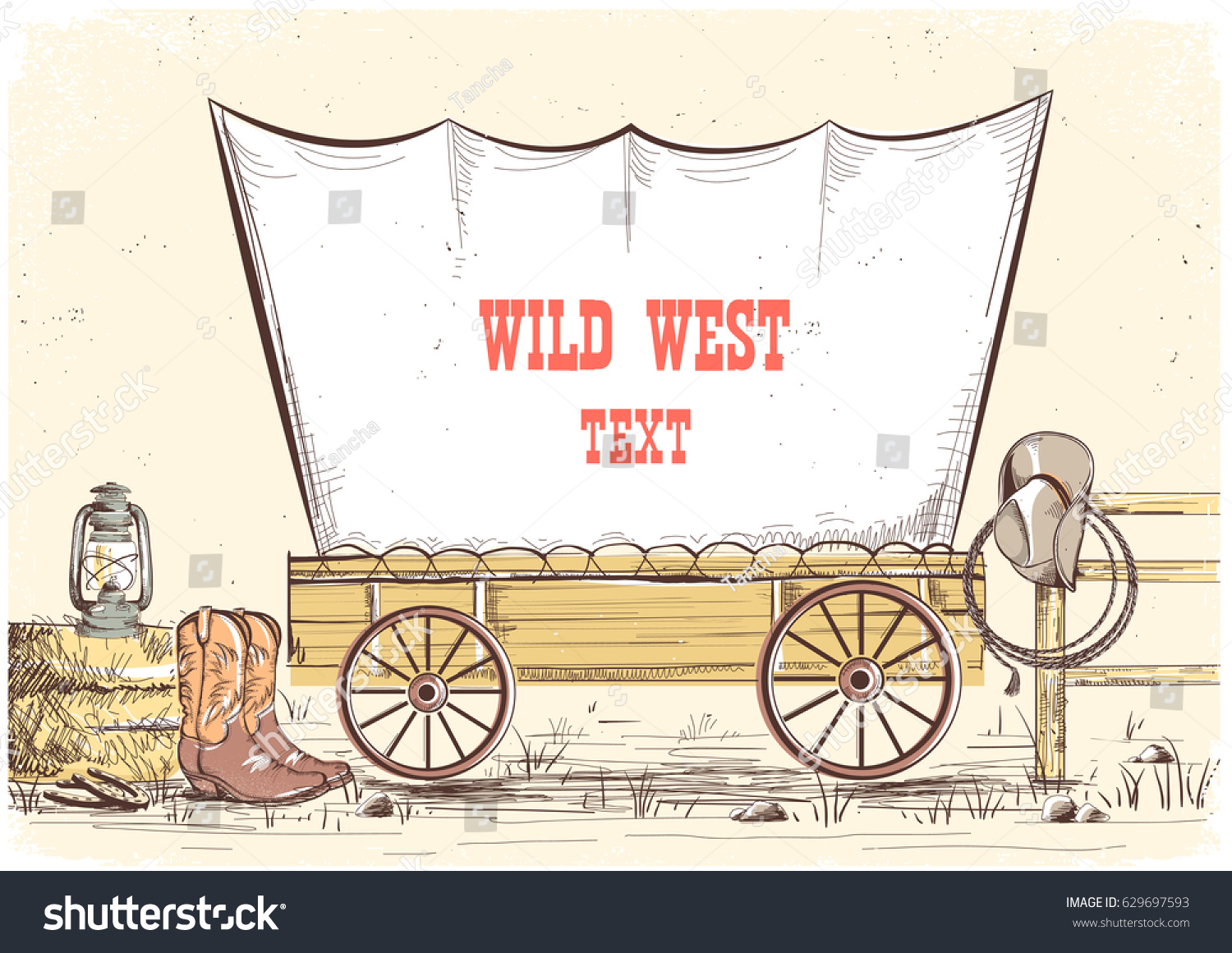 SVG of Wild west wagon.Vector hand draw cowboy illustration background for text svg