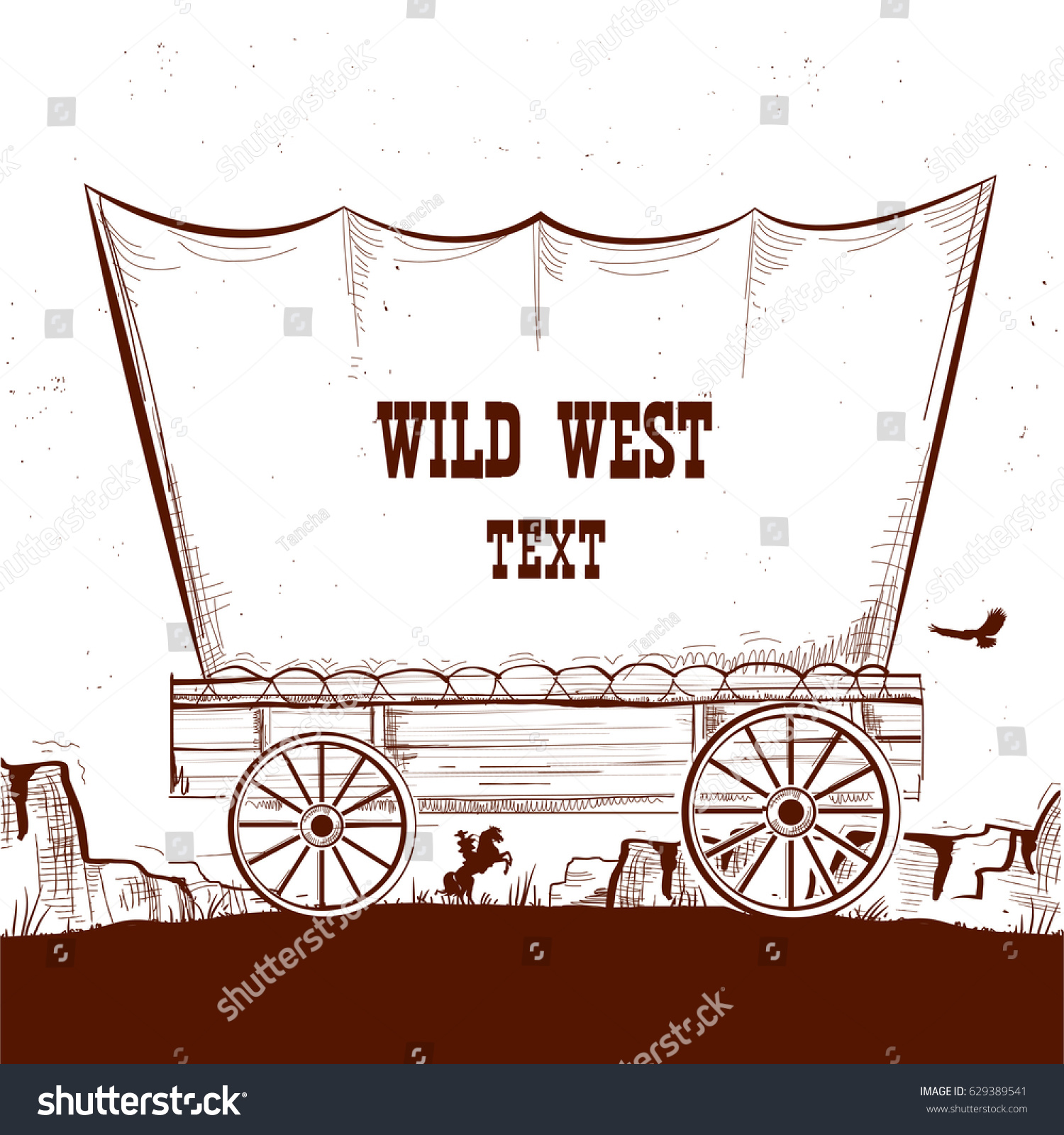 SVG of Wild west wagon with american prairies.Vector illustration background for text svg