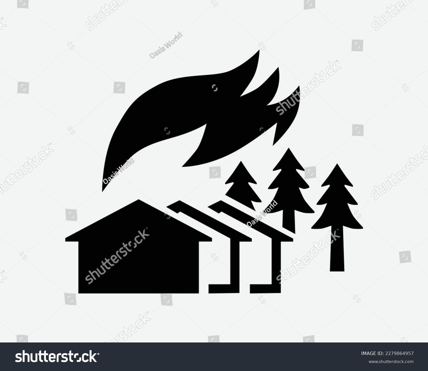 SVG of Wildfire Icon Wild Forest Fire Burn Burning Flames Engulf Disaster Black White Silhouette Symbol Sign Graphic Clipart Artwork Illustration Pictogram svg