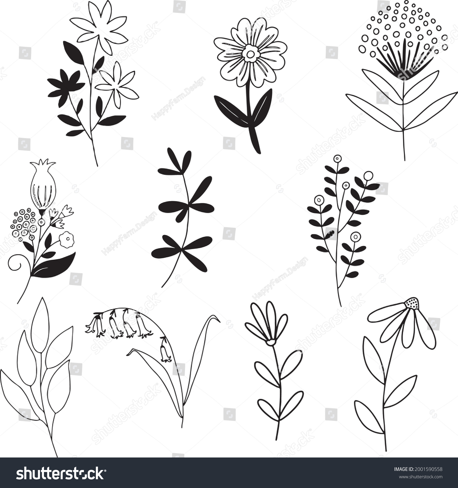 SVG of Wildflower SVG flower bundle hand drawning and sketch floral, Illustration and vector icon set. svg