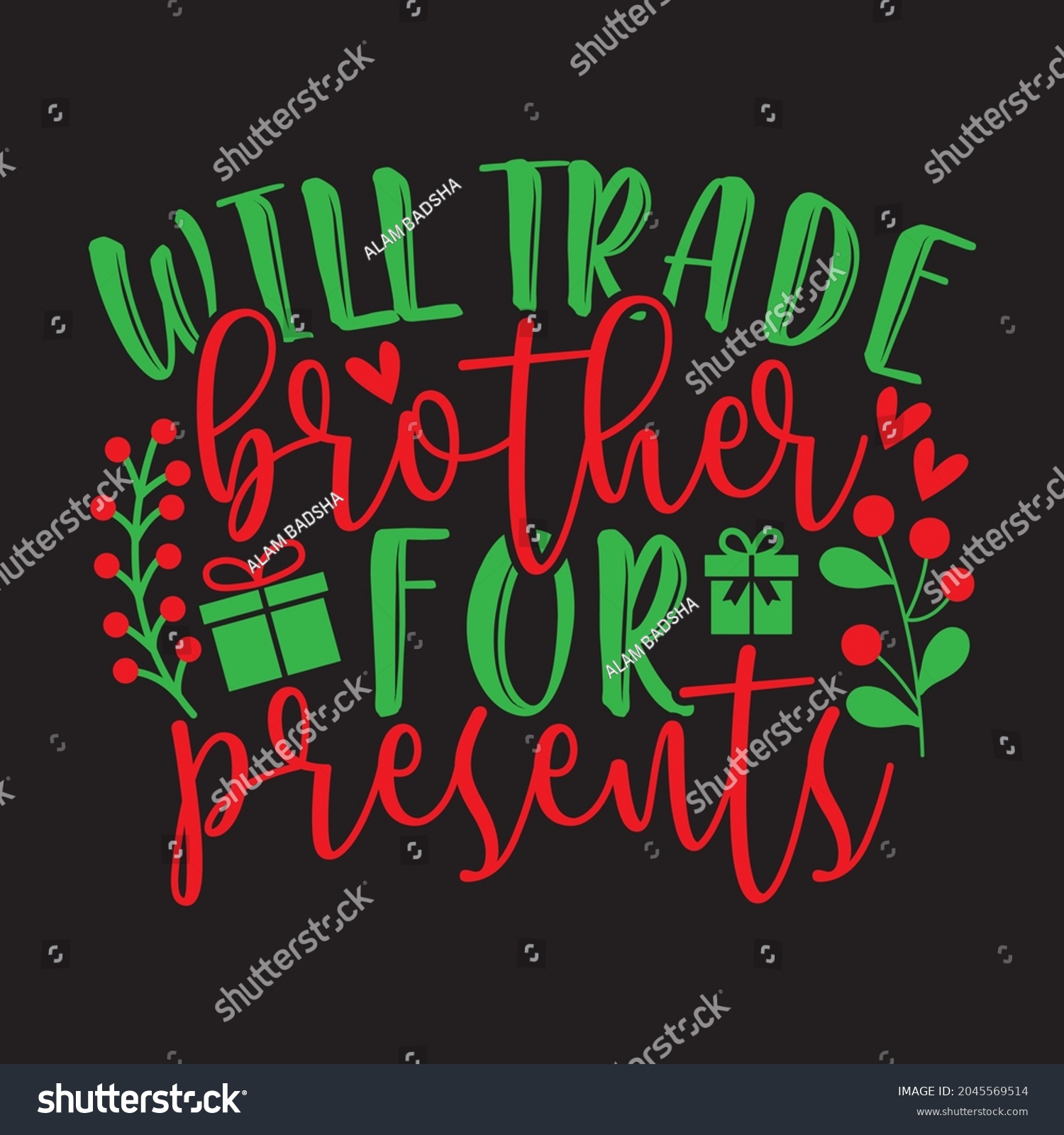 SVG of Will Trade Brother For Presents - Christmas T-shirt Design, Vector Files. svg