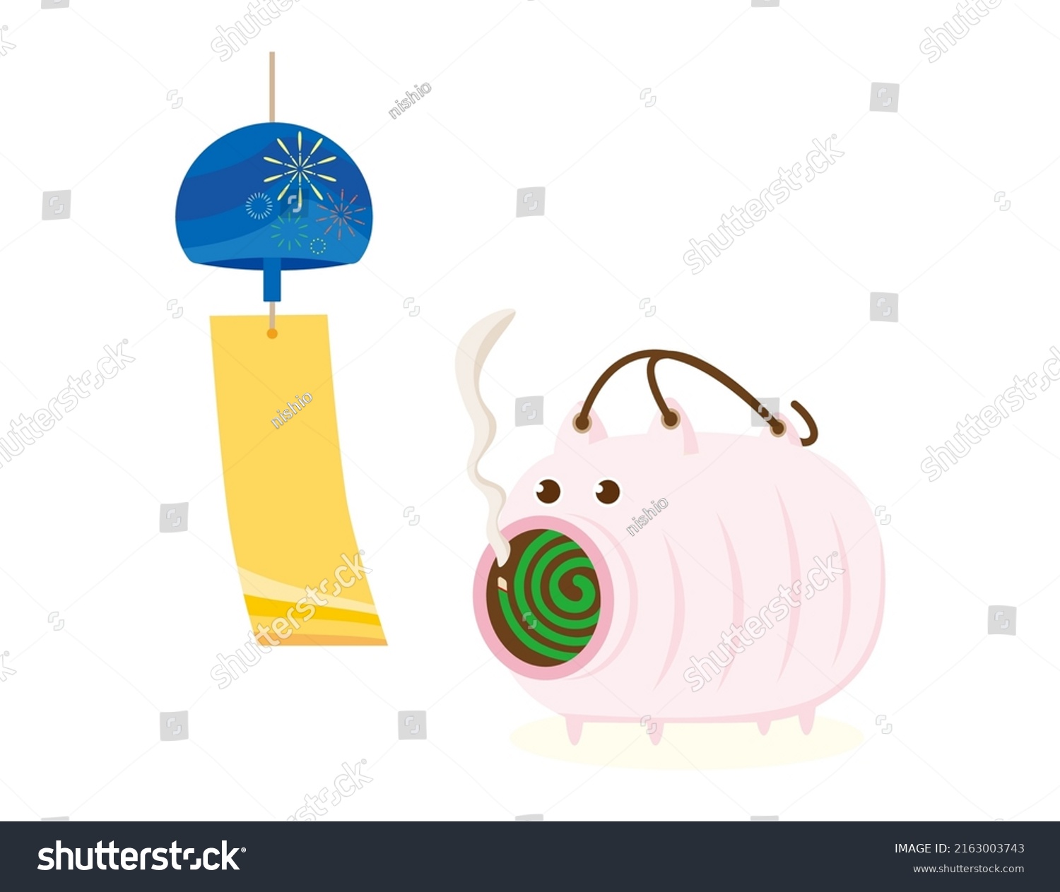 SVG of Wind chime and pig-shaped mosquito coil holder made of ceramic . svg