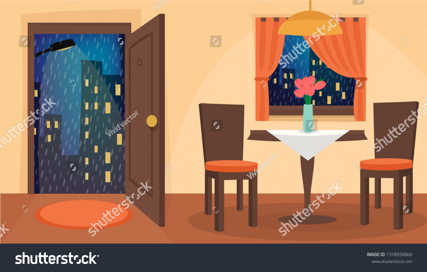 Vektor Stok Window Door Table Chairs Living Room Tanpa Royalti 1318550060 Shutterstock 4967