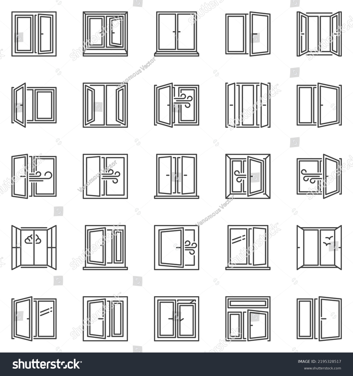 SVG of Windows outline icons set. Window concept symbols collection in thin line style. Room Ventilation signs svg