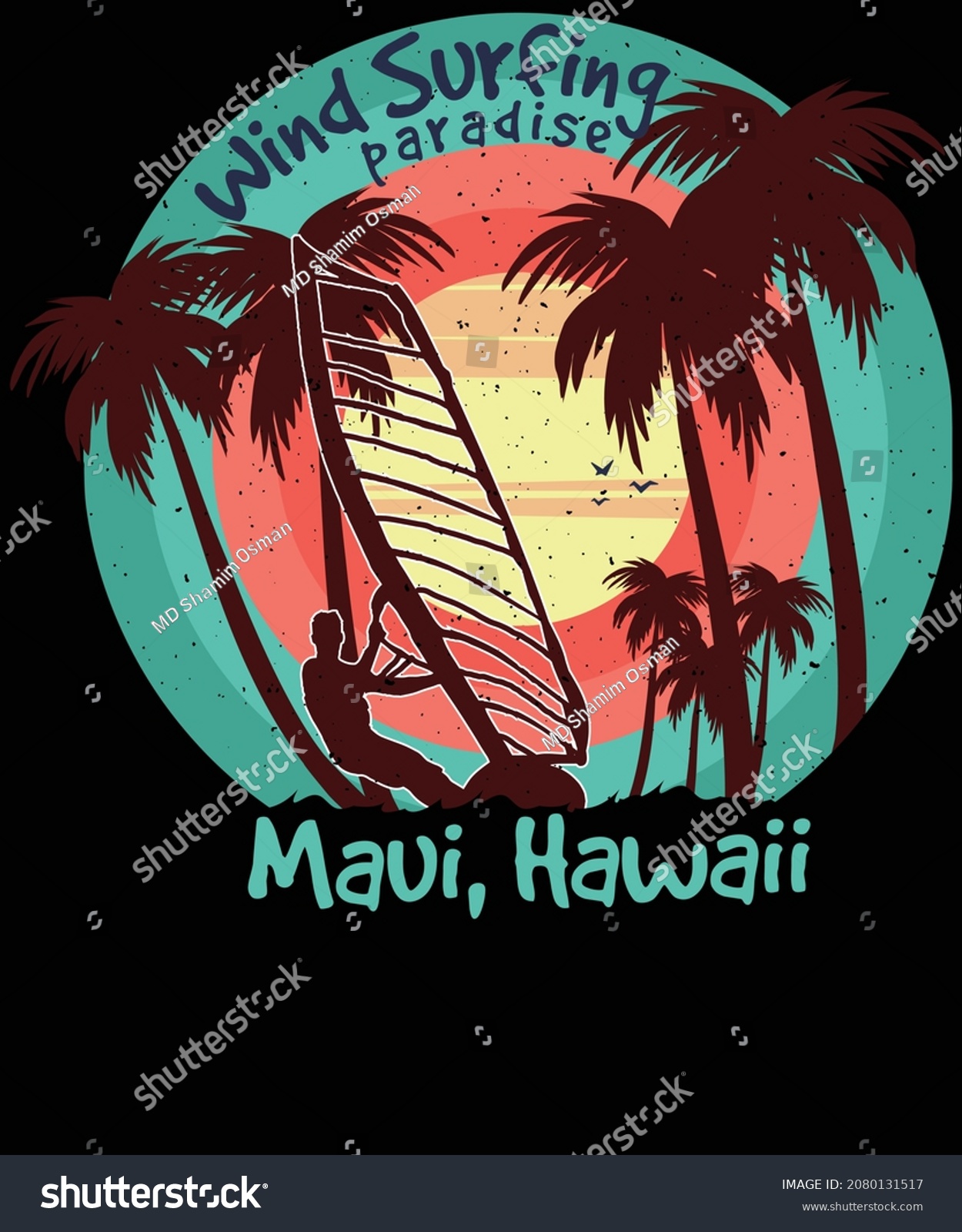 Windsurfing Paradise Maui Hawaii Tshirt Design Stock Vector (Royalty ...