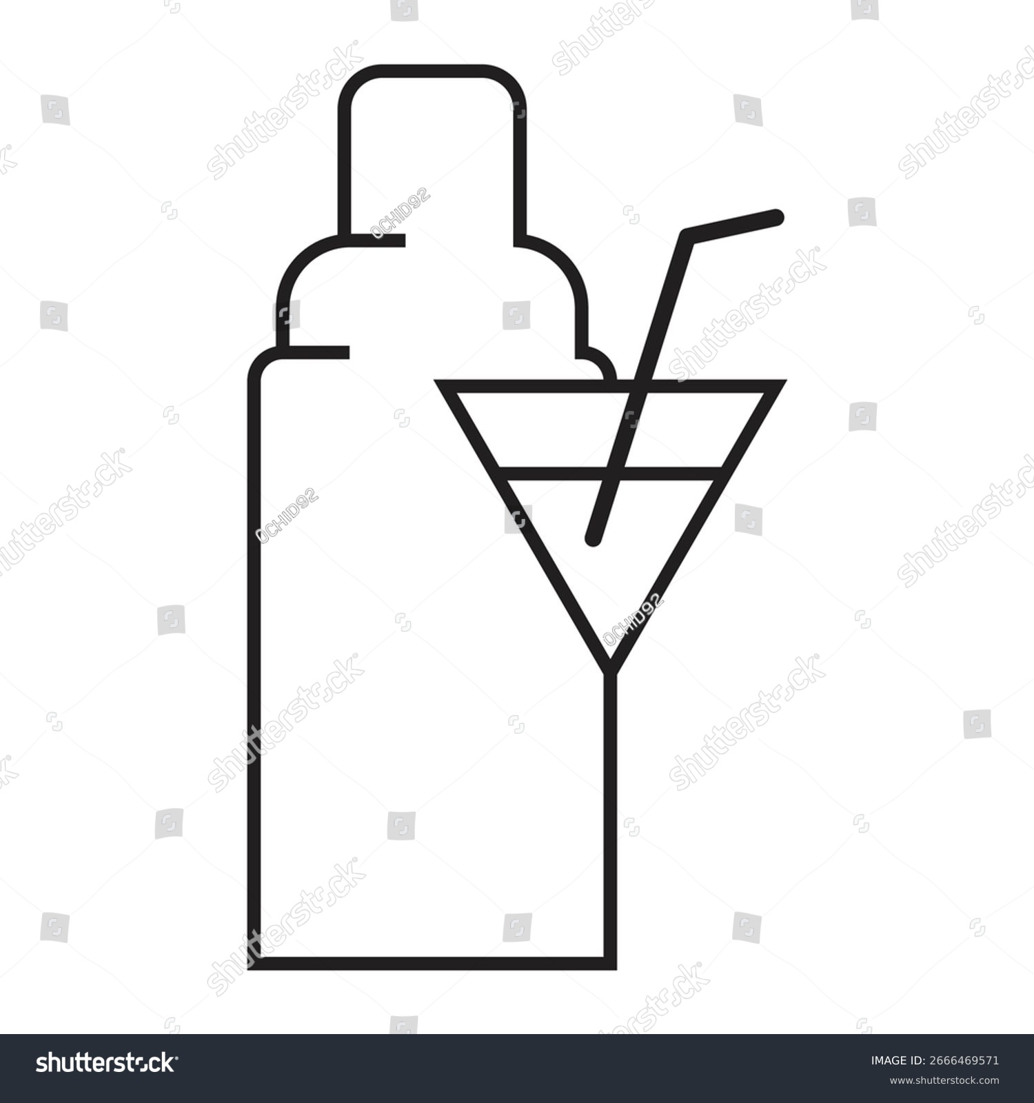 black cocktail shaker and glass with straw clip art preview