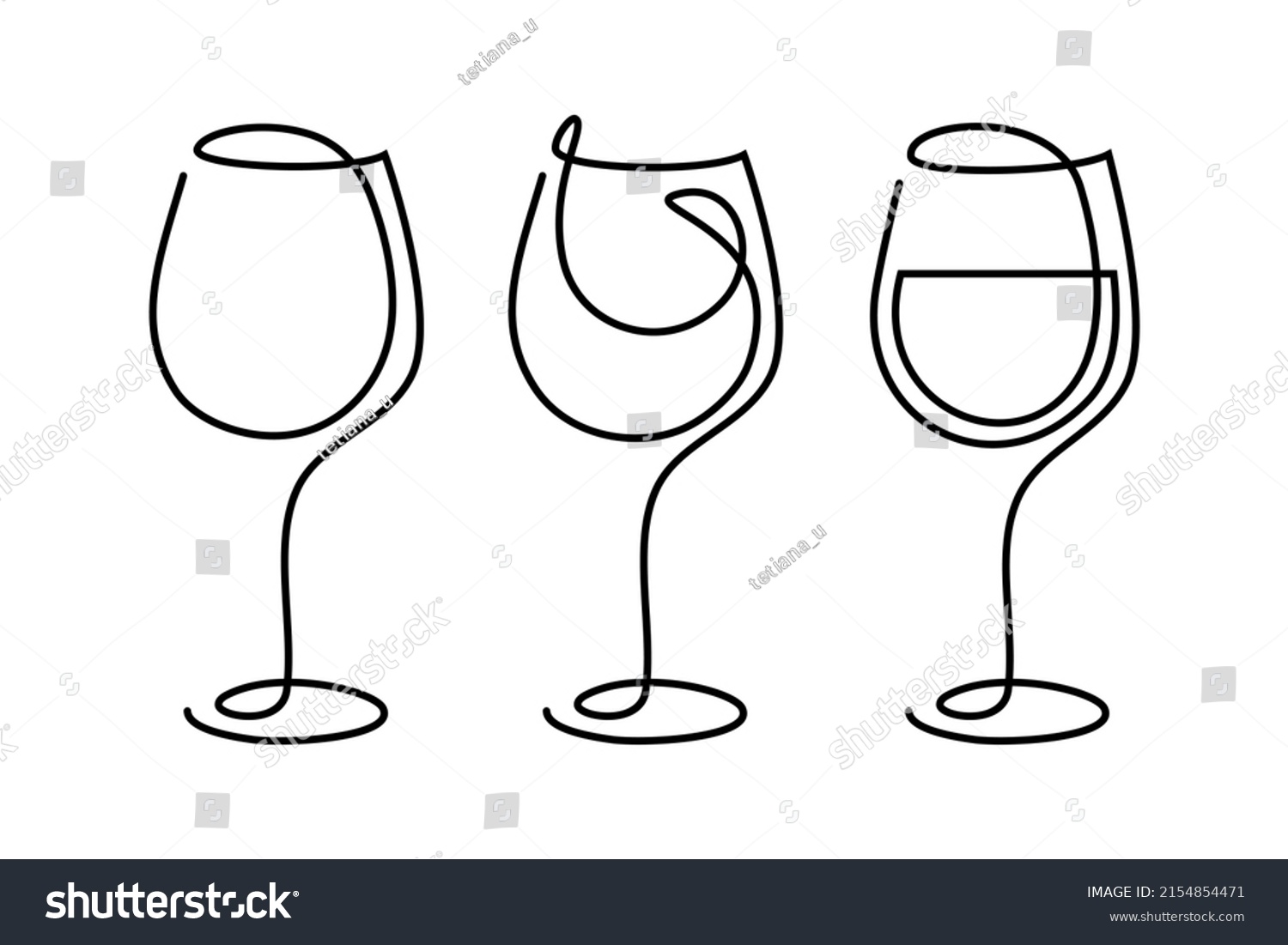 Wineglasses Continuous Line Art Drawing Style Stock Vector (Royalty ...