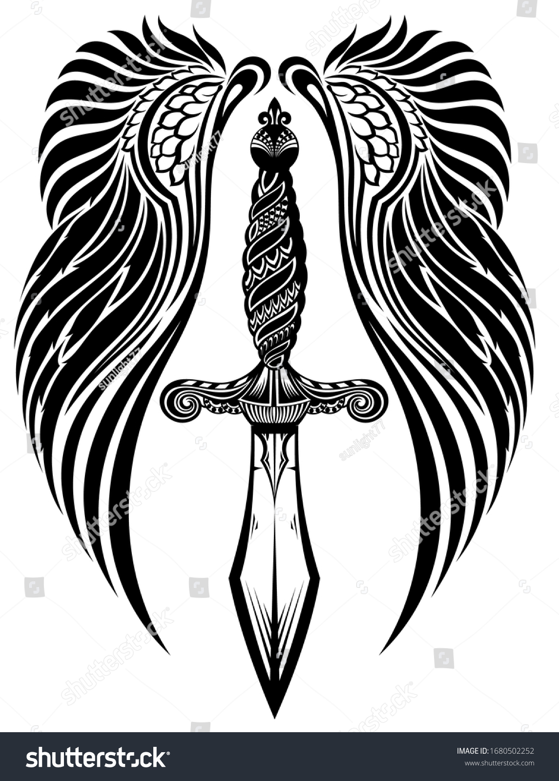 Winged Dagger Black White Illustration Dagger Stock Vector (Royalty ...