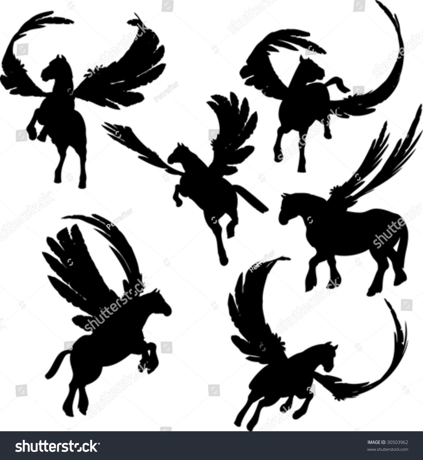 Winged Horse Silhouettes Stock Vector 30503962 - Shutterstock