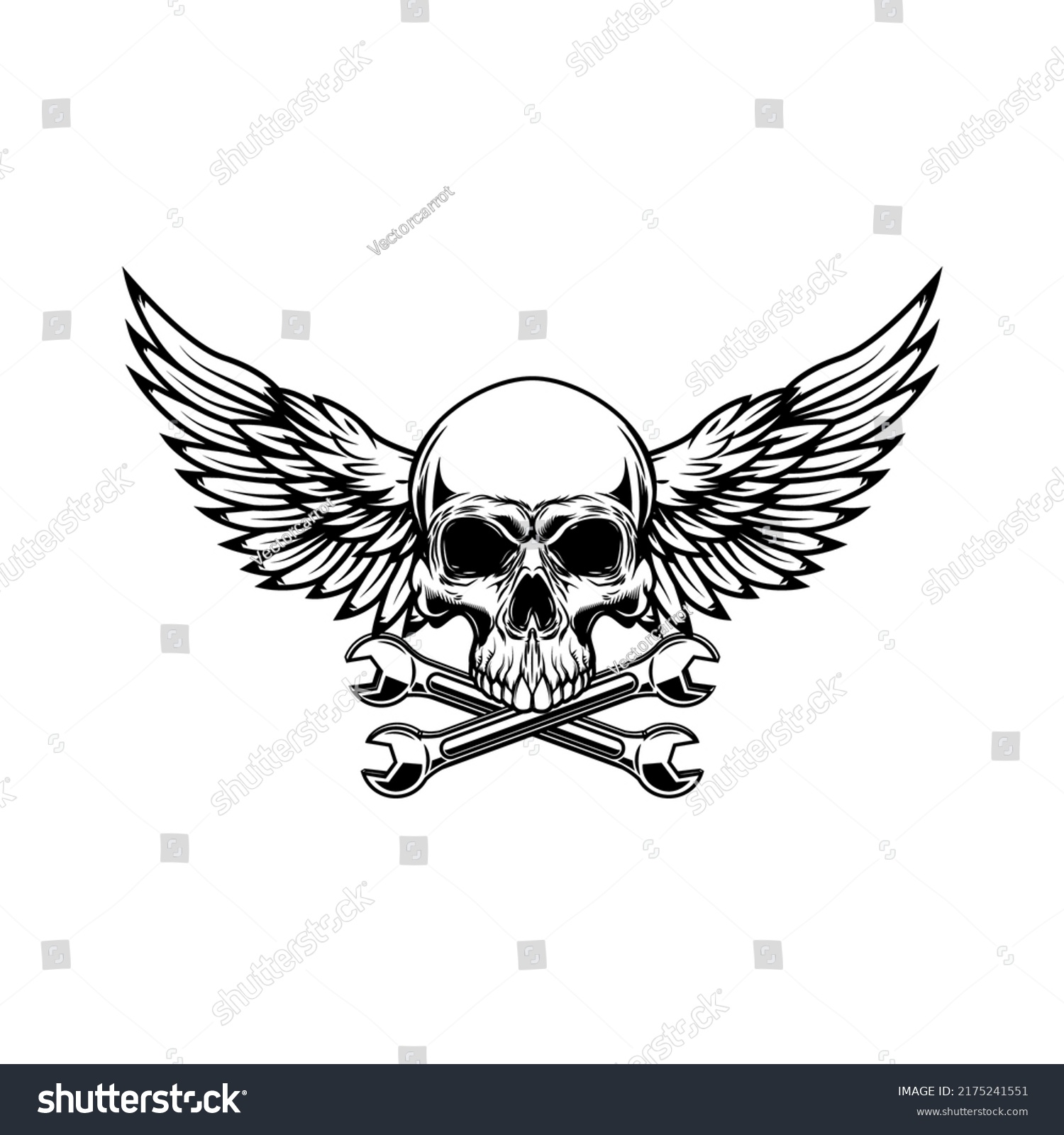 Winged Skull Crossed Wrenches Design Element Stock Vector (Royalty Free ...