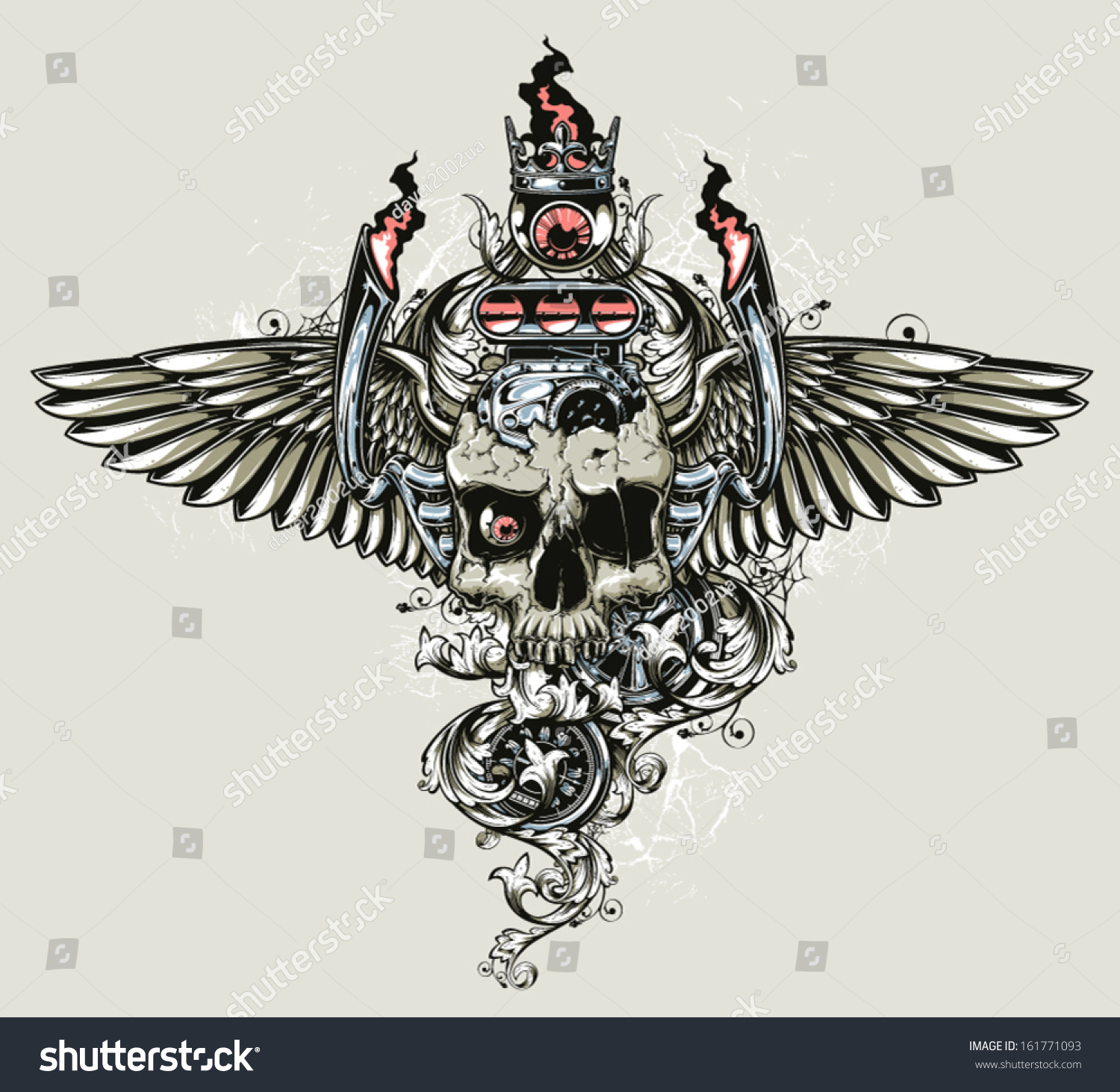 SVG of Winged skull with dragster engine svg