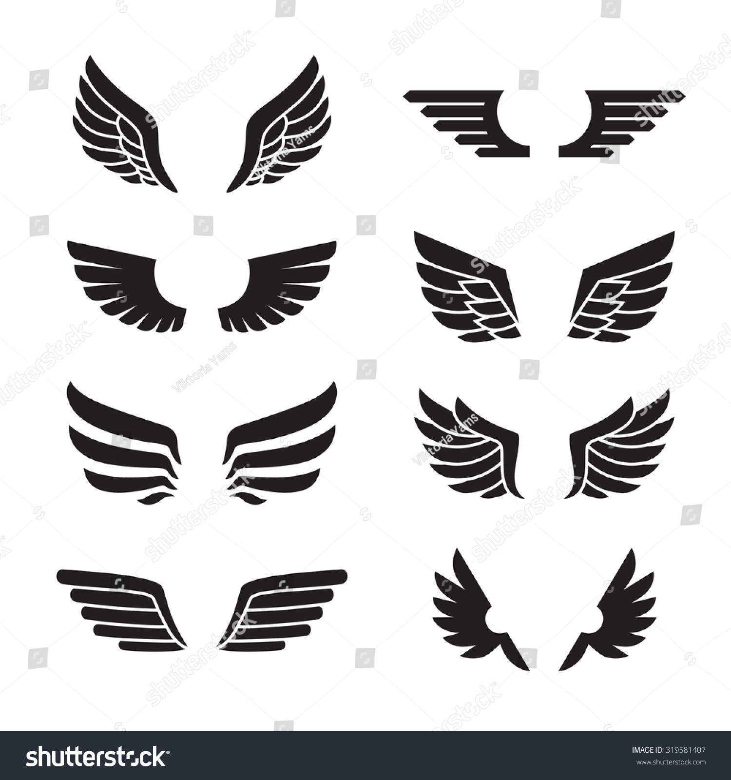 Wings Black Icons Vector Set Modern Stock Vector (Royalty Free ...