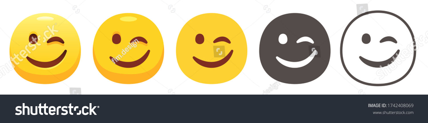 SVG of Winking Face. Funny yellow emoji icon, eye wink emoticon with smiling lips flat vector icons set svg