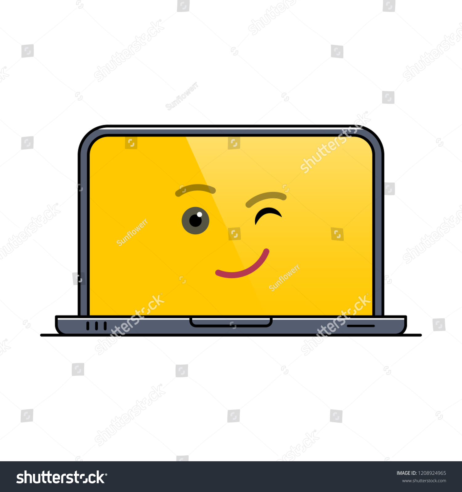 Winking Laptop Computer Isolated Emoticon Icon Stock Vector (Royalty ...