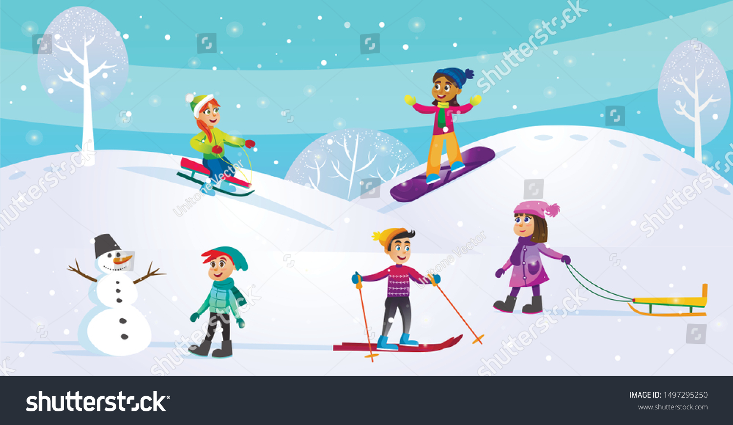 Winter Activities Cartoon Flat Vector Illustration Stock Vector Royalty Free 1497295250