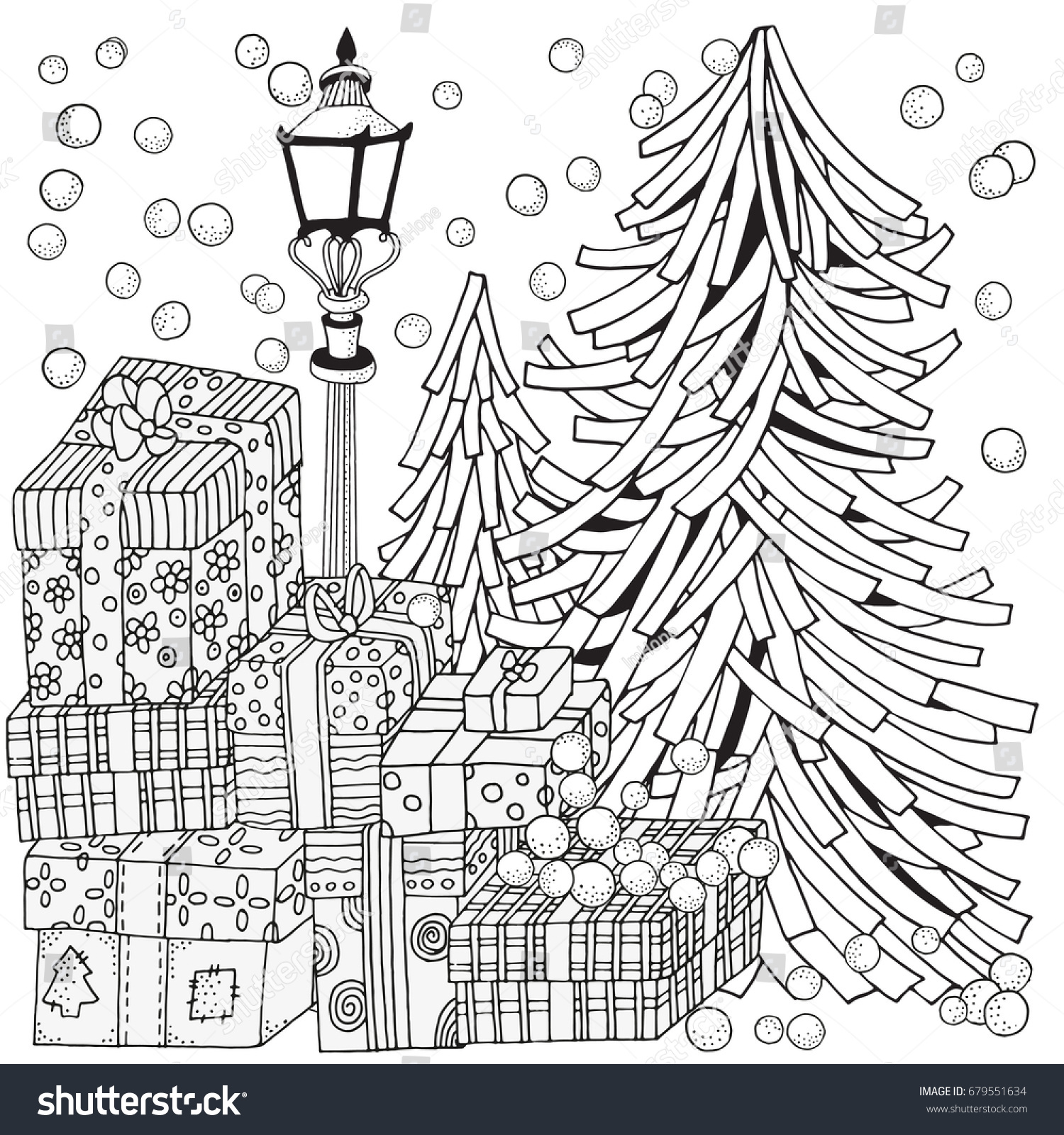 Winter Adult Coloring Book Page Lantern Stock Vector Royalty Free ...