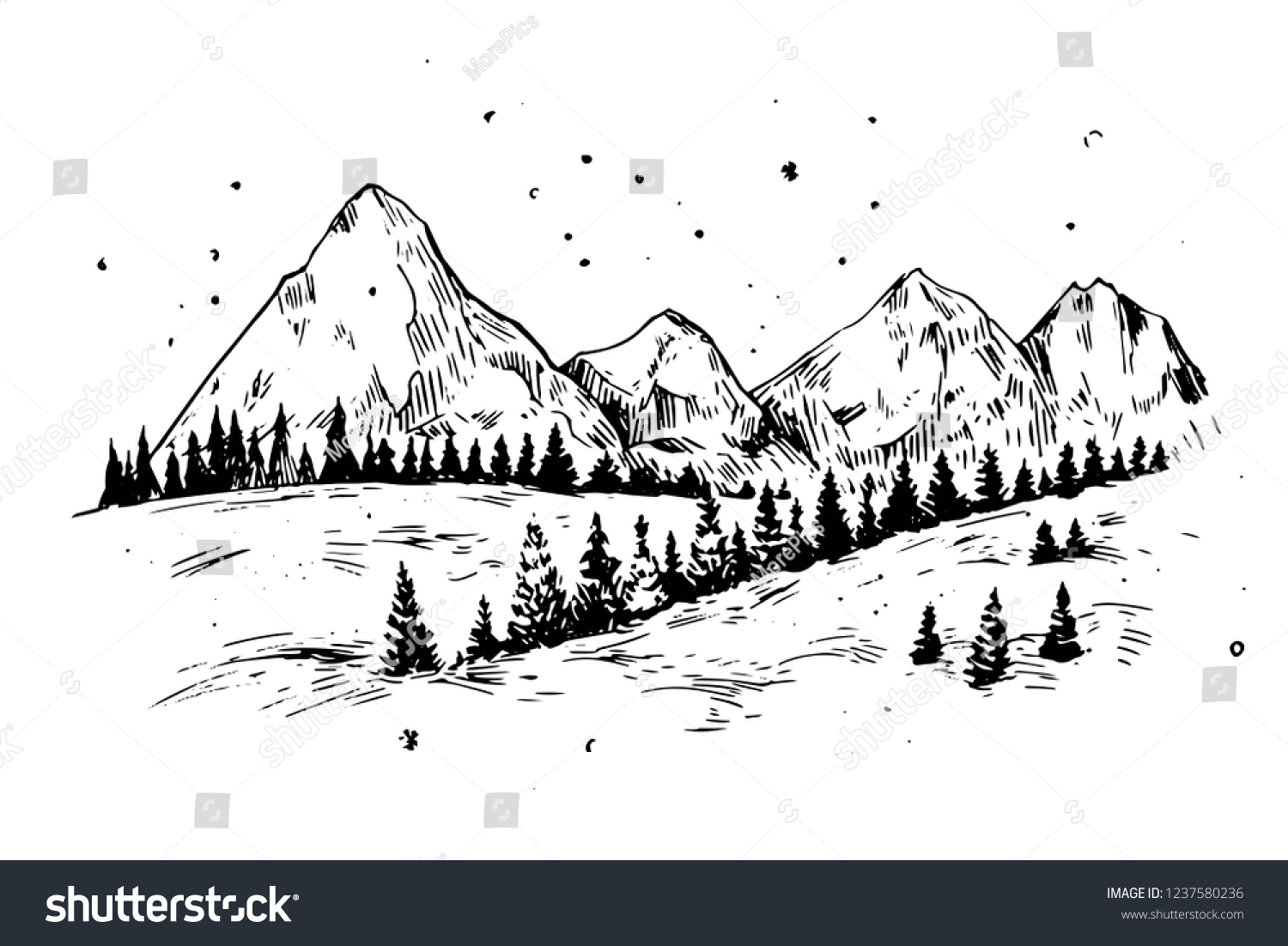 Winter Background Mountains Snow Trees Hand Stock Vector (Royalty Free ...