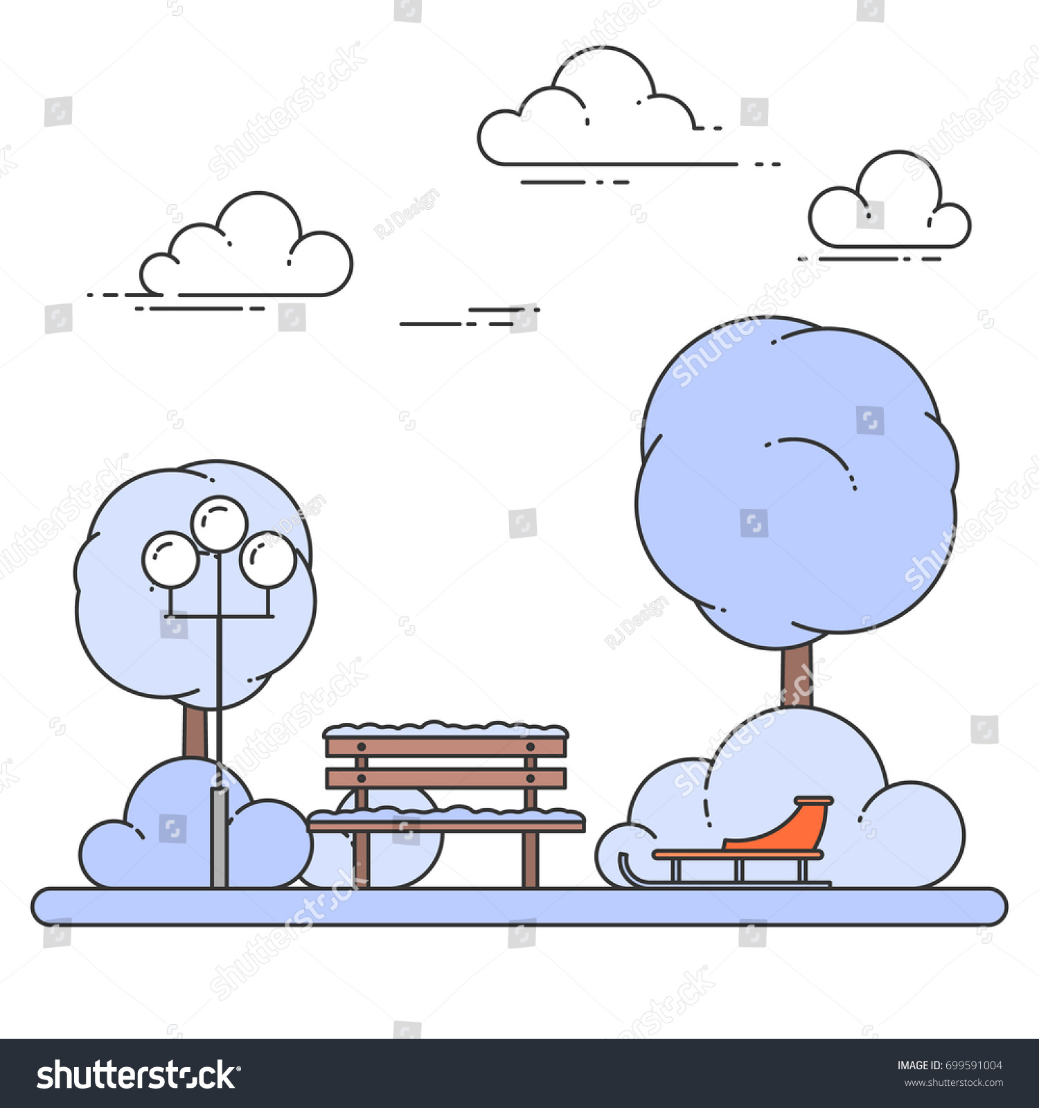 Download Winter City Landscape Benchsleigh Central Park Stock Vector 699591004 - Shutterstock