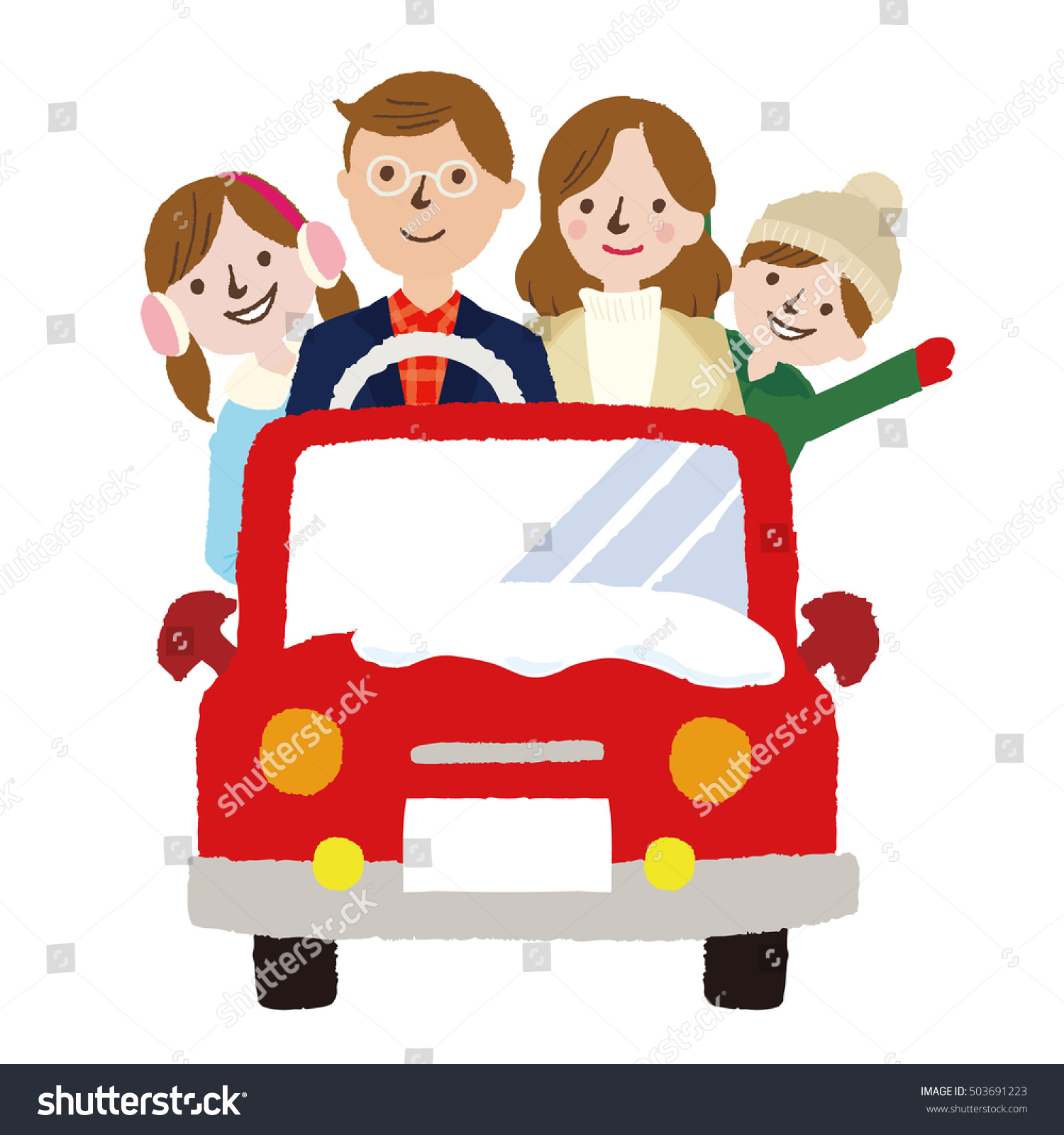 Download Winter Family On Car Driving Travel Stock Vector 503691223 ...
