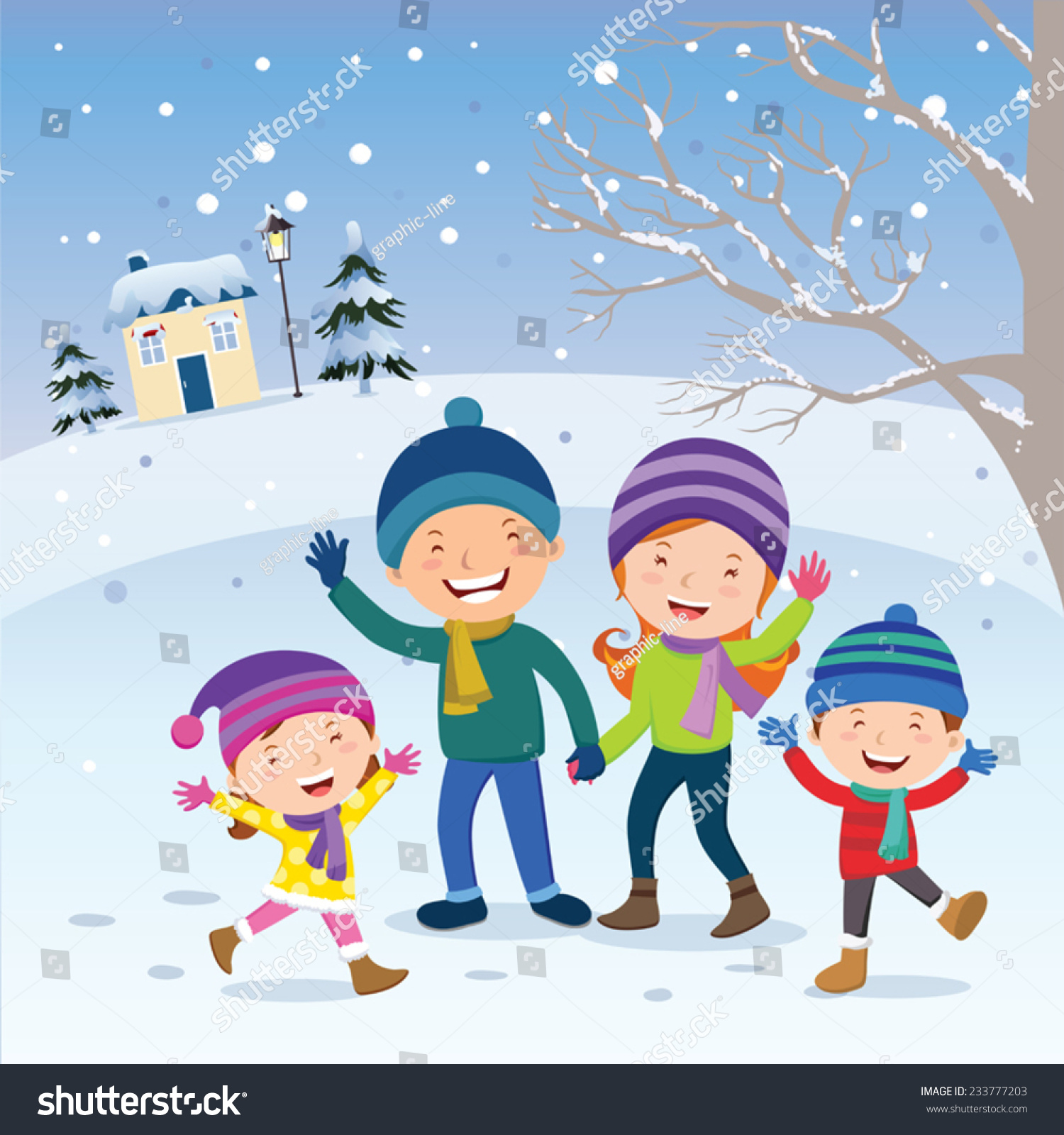 Winter Fun Happy Family Winter Vacation Stock Vector 233777203 ...