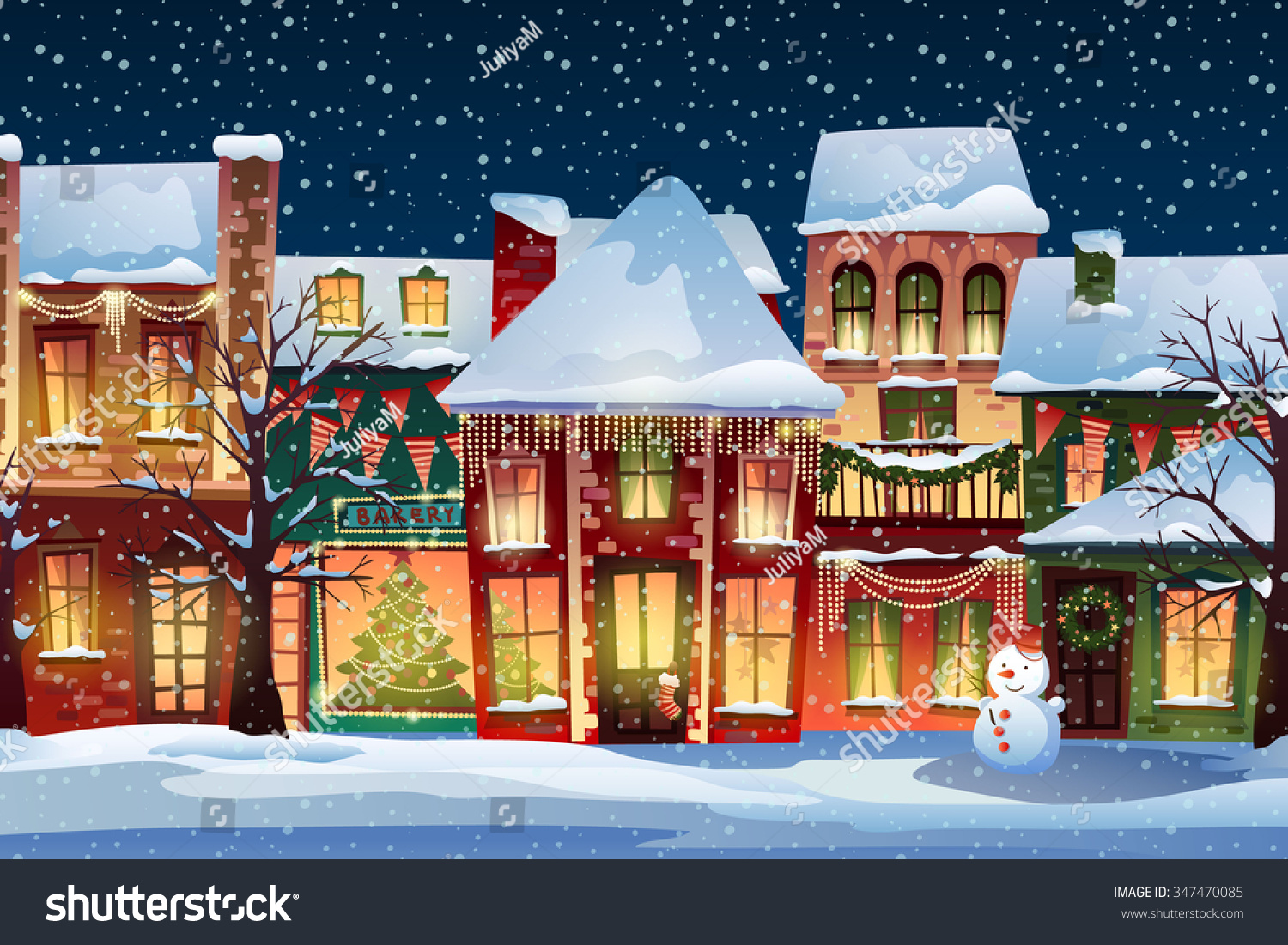 Winter Landscapechristmas Background Fairy Tale Houses Stock Vector ...