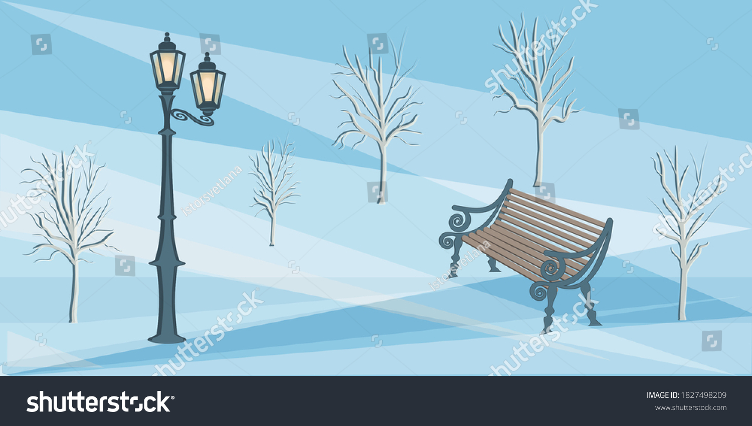 Winter Park Street Lights Bench Trees Stock Vector Royalty Free Shutterstock