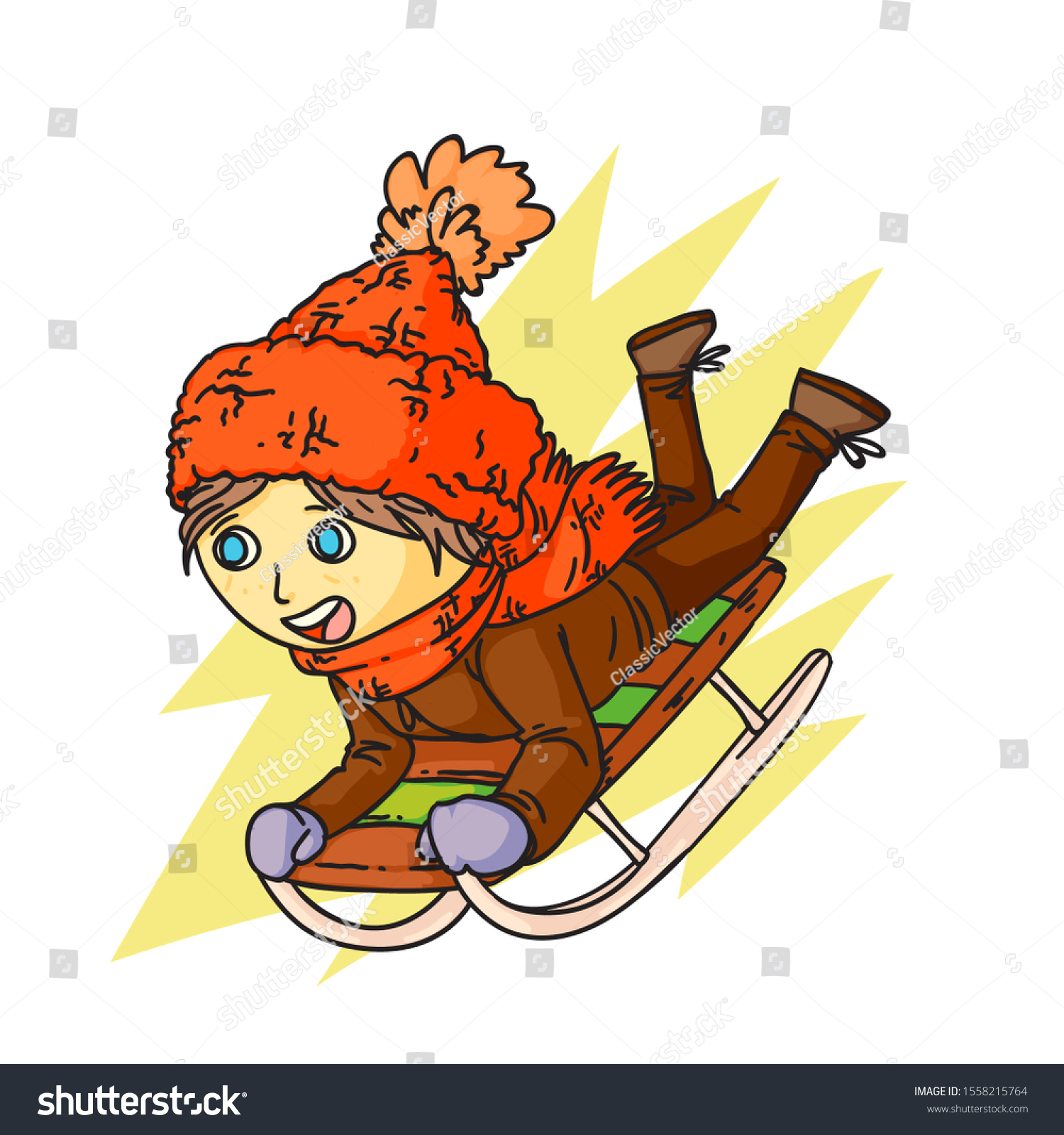 Winter Sledding Fun Flat Vector Illustration Stock Vector (Royalty Free ...