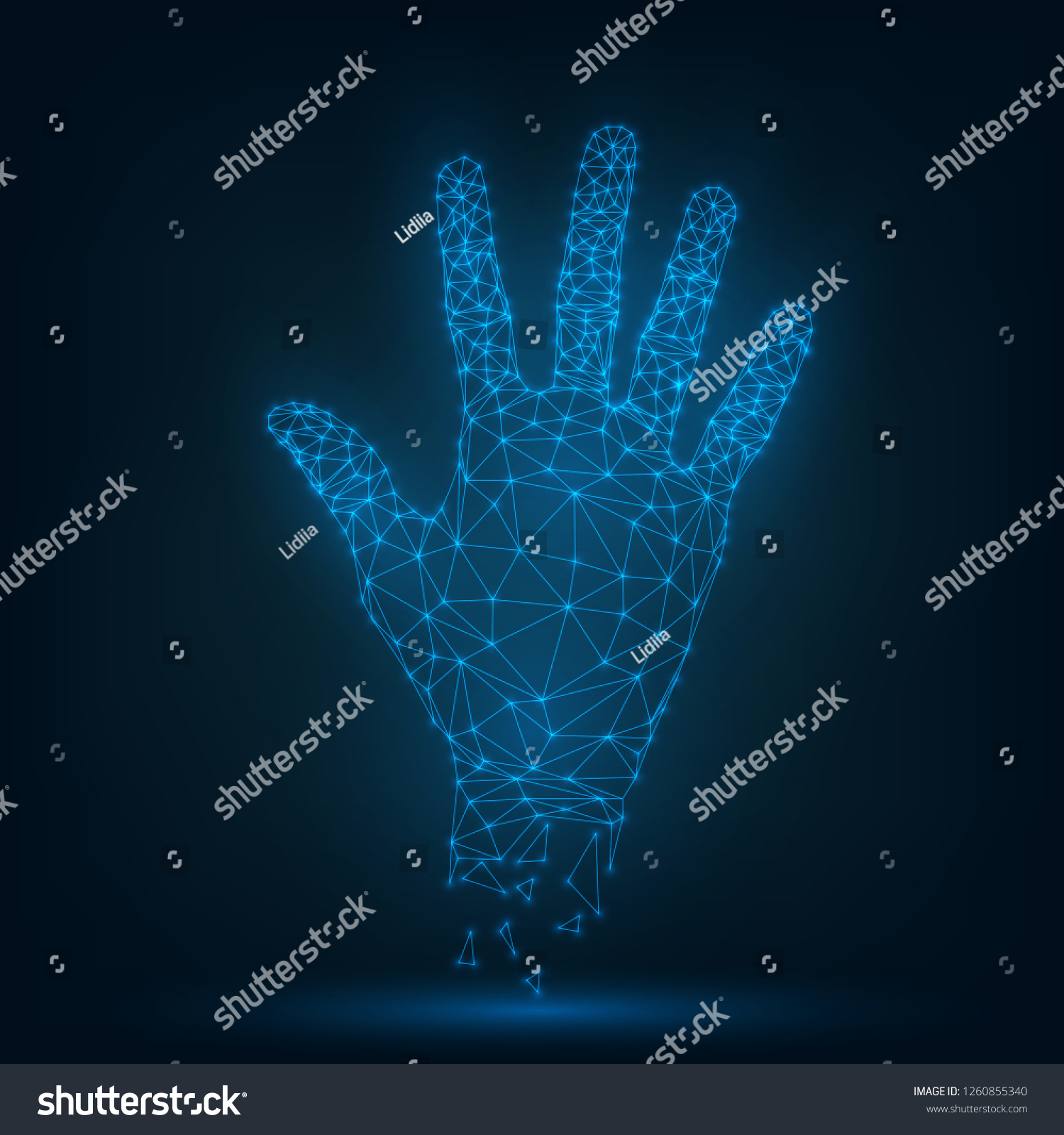 Wireframe Luminous Human Palm Give Five Stock Vector (Royalty Free ...