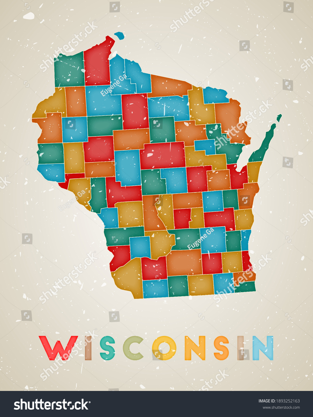 Wisconsin Map Us State Poster Colored Stock Vector (Royalty Free ...