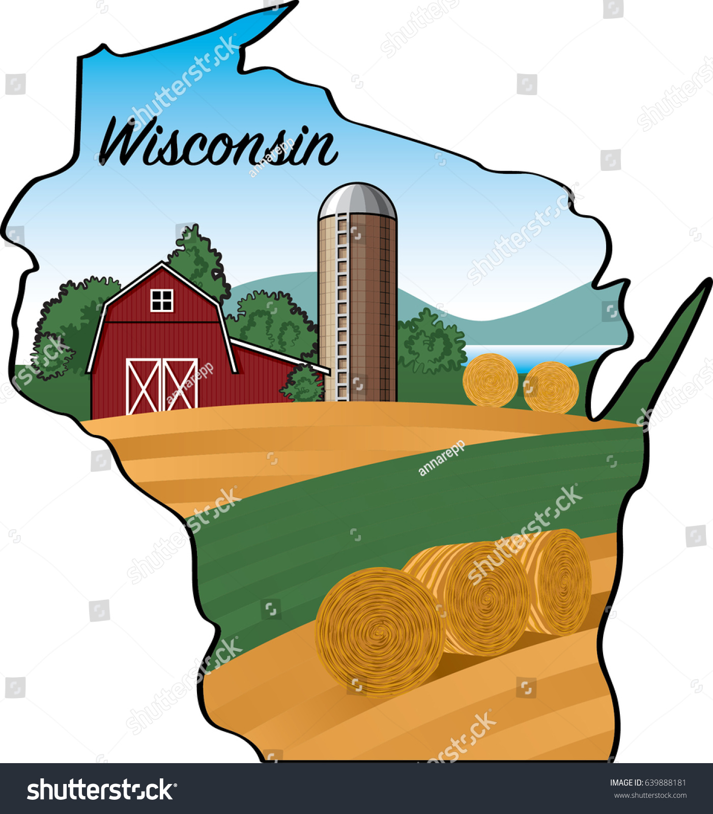 Wisconsin Map Vector Shape Farm Landscape Stock Vector (Royalty Free ...