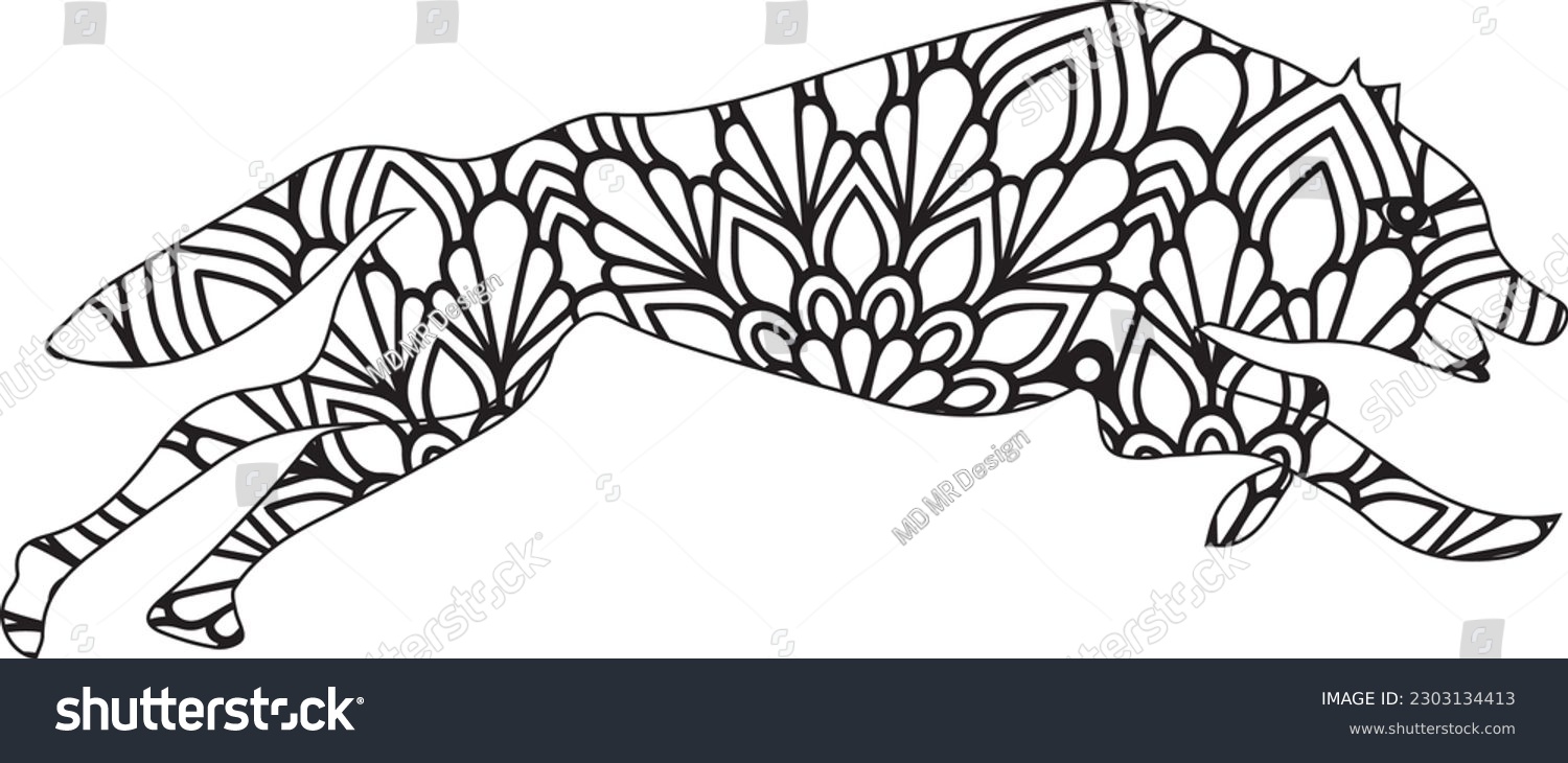 SVG of Wisdom Unleashed: Wolf Mandala Coloring Page svg