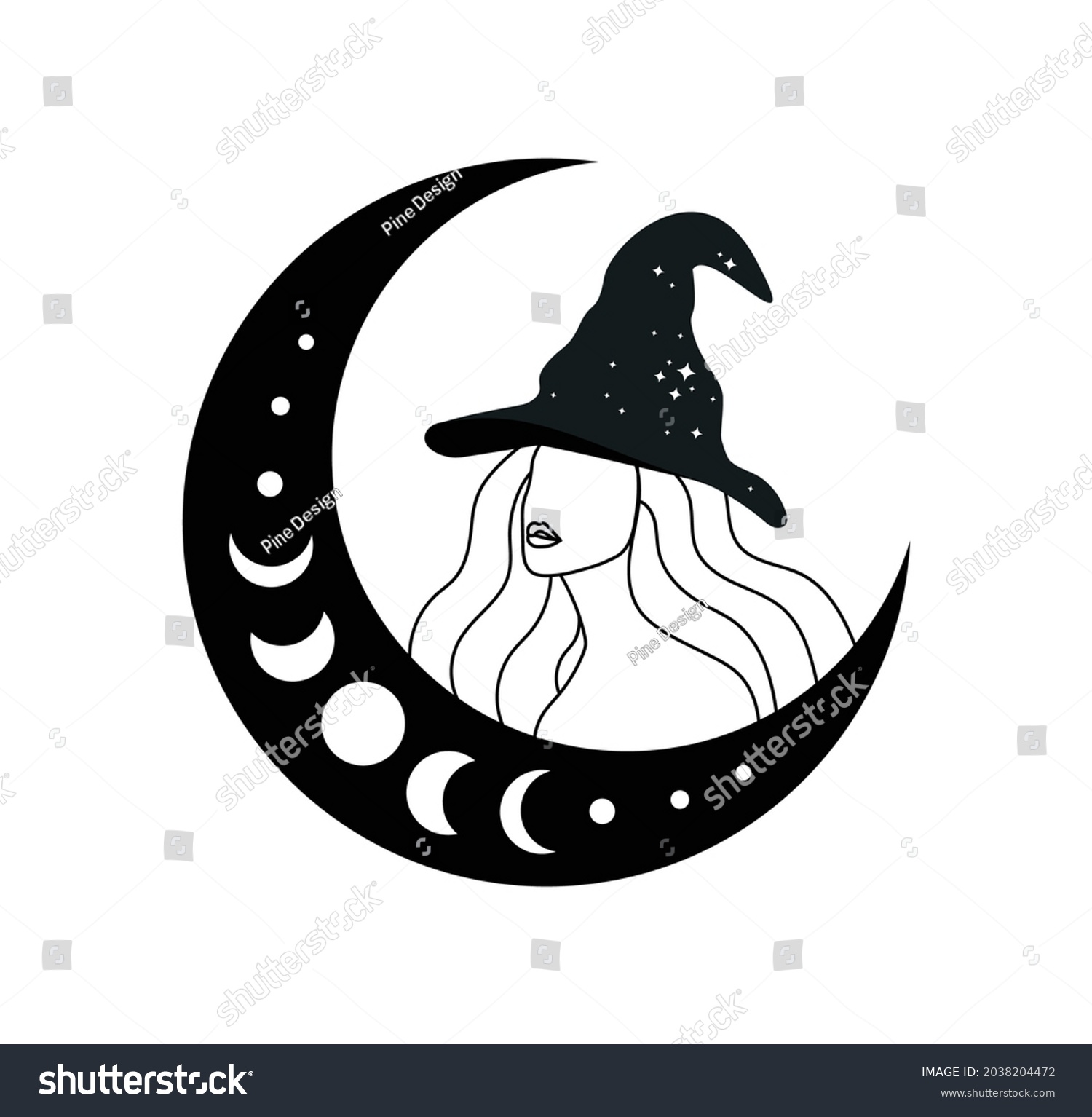 SVG of Witch and crescent moon vector illustration svg