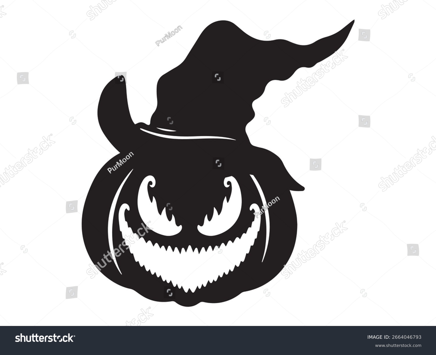 black halloween pumpkin with witch hat clip art preview