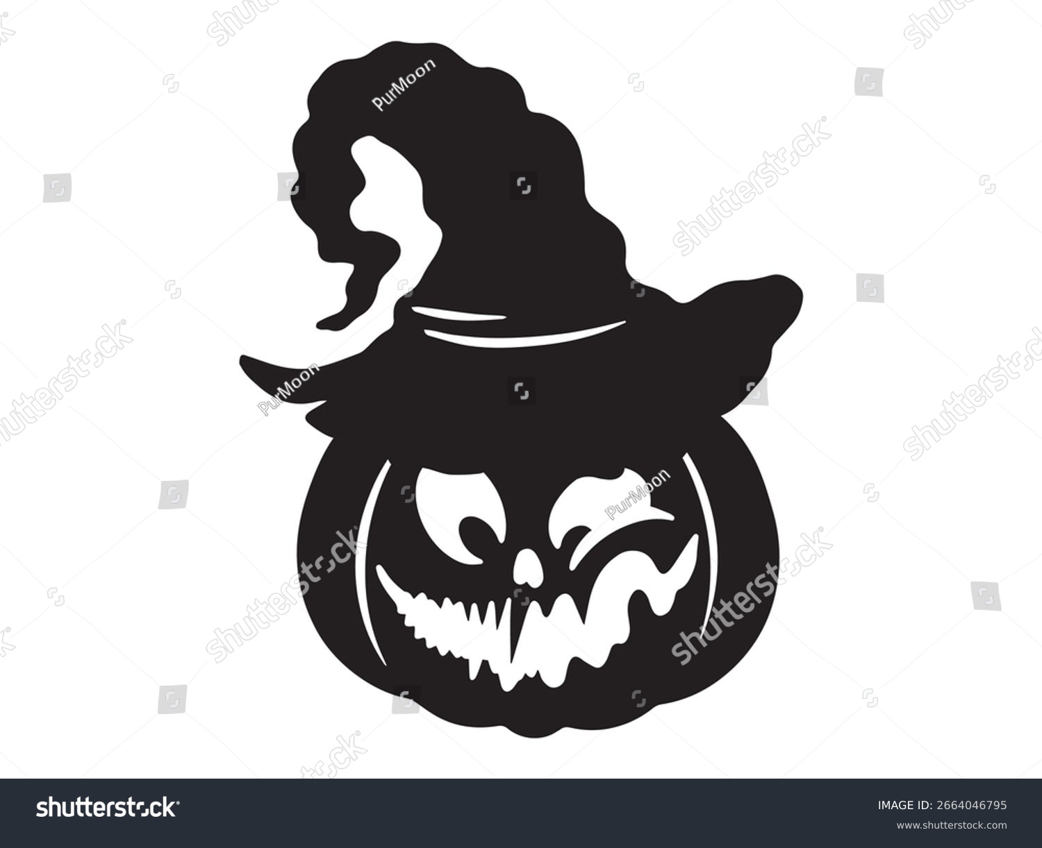 black halloween pumpkin wearing witch hat clip art preview