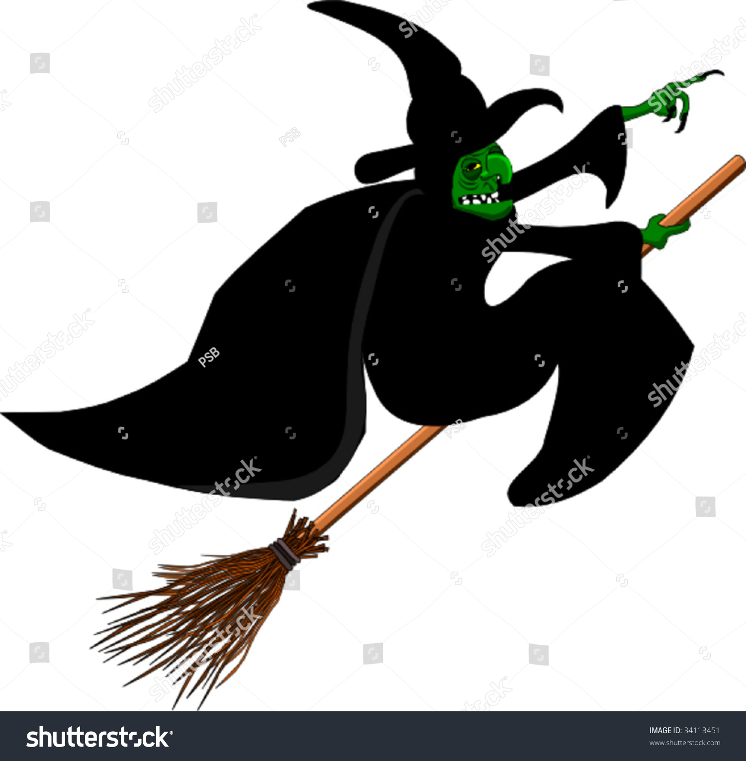 Witch On Broomstick Stock Vector 34113451 - Shutterstock