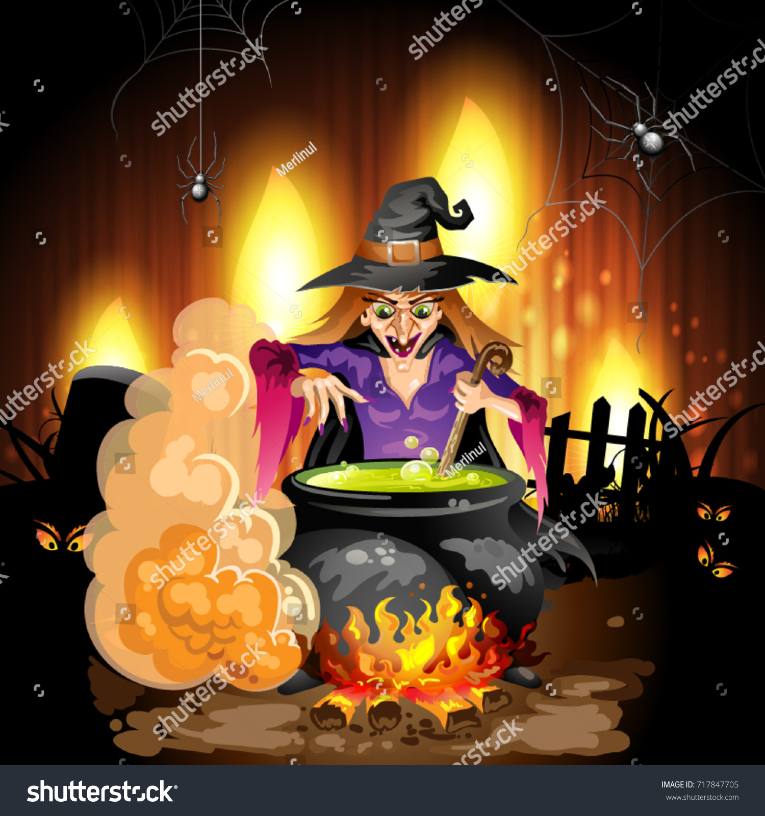 Witch Preparing Potion Stock Vector 717847705 - Shutterstock