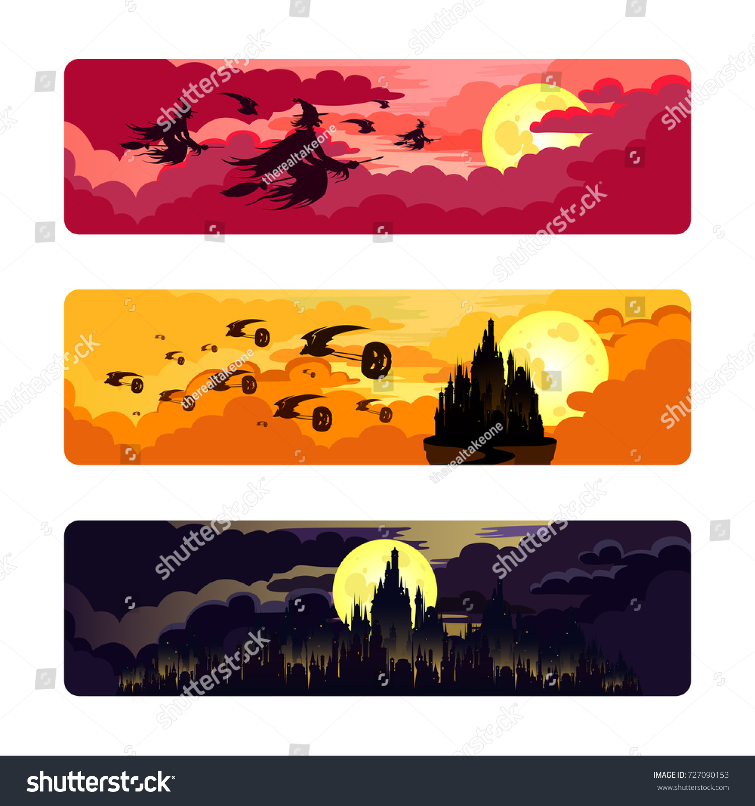 Witches Flying On Broomsticks Bats Halloween Stock Vector Royalty Free