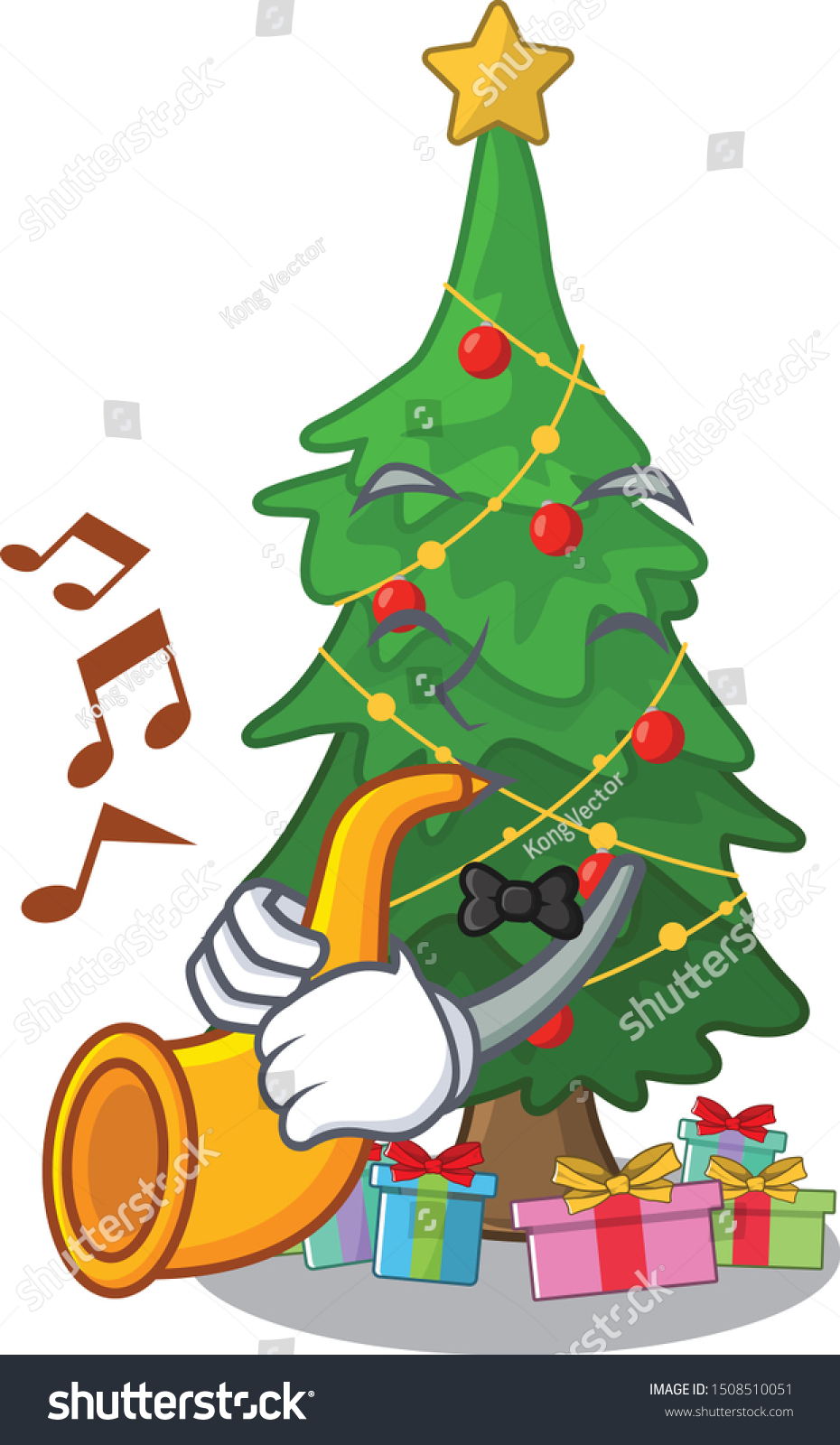 Trumpet Christmas Tree Next Cartoon Table Stock Vector Royalty Free