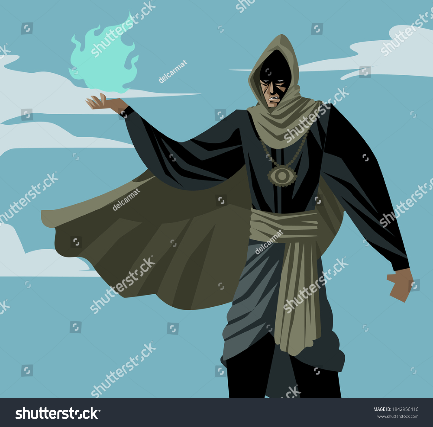 Wizard Warlock Magician Fire Spell Stock Vector Royalty Free