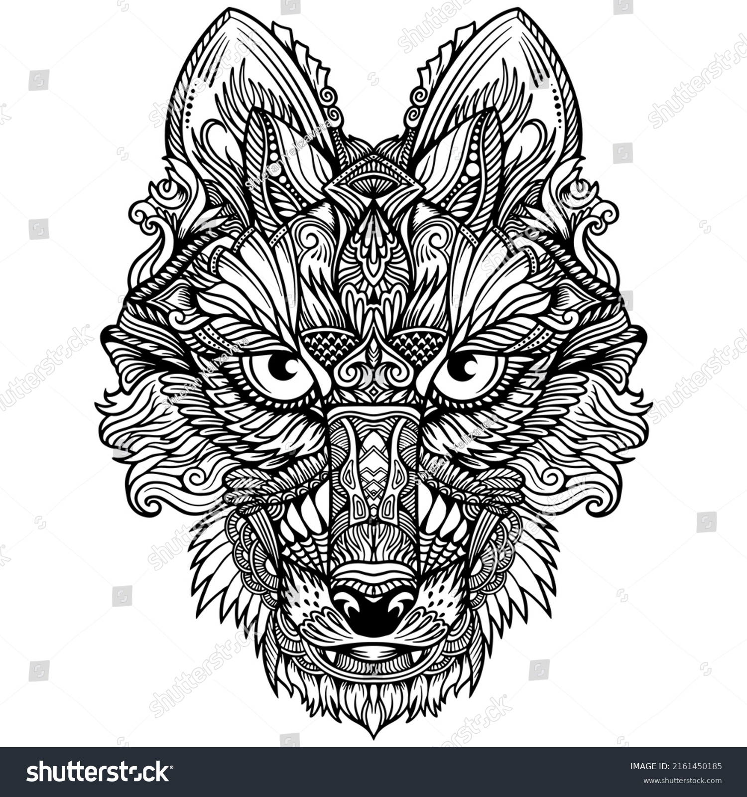 SVG of Wolf abstract illustration. Doodle printable and coloring book. Creative animal vector file.Detailed Wolf in Aztec style svg