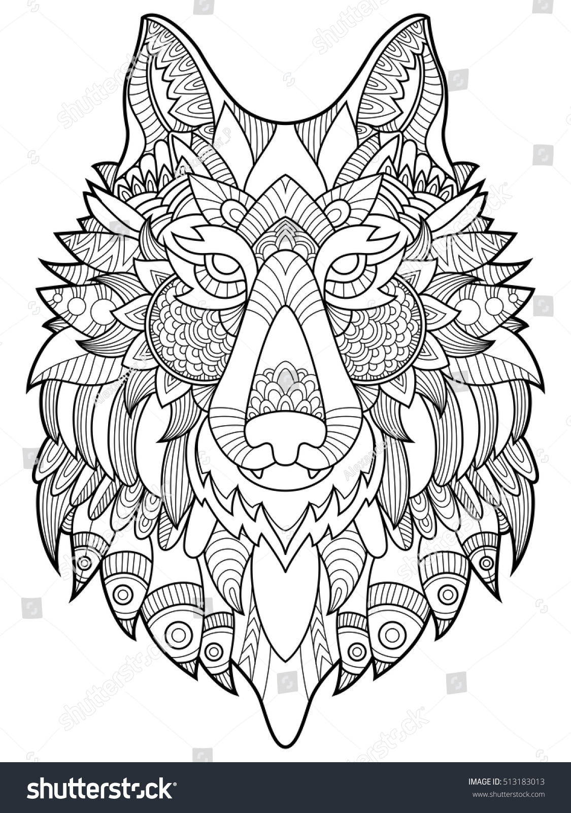 SVG of Wolf coloring book for adults vector illustration. Anti-stress coloring for adult. Tattoo stencil. Zentangle style. Black and white lines. Lace pattern svg