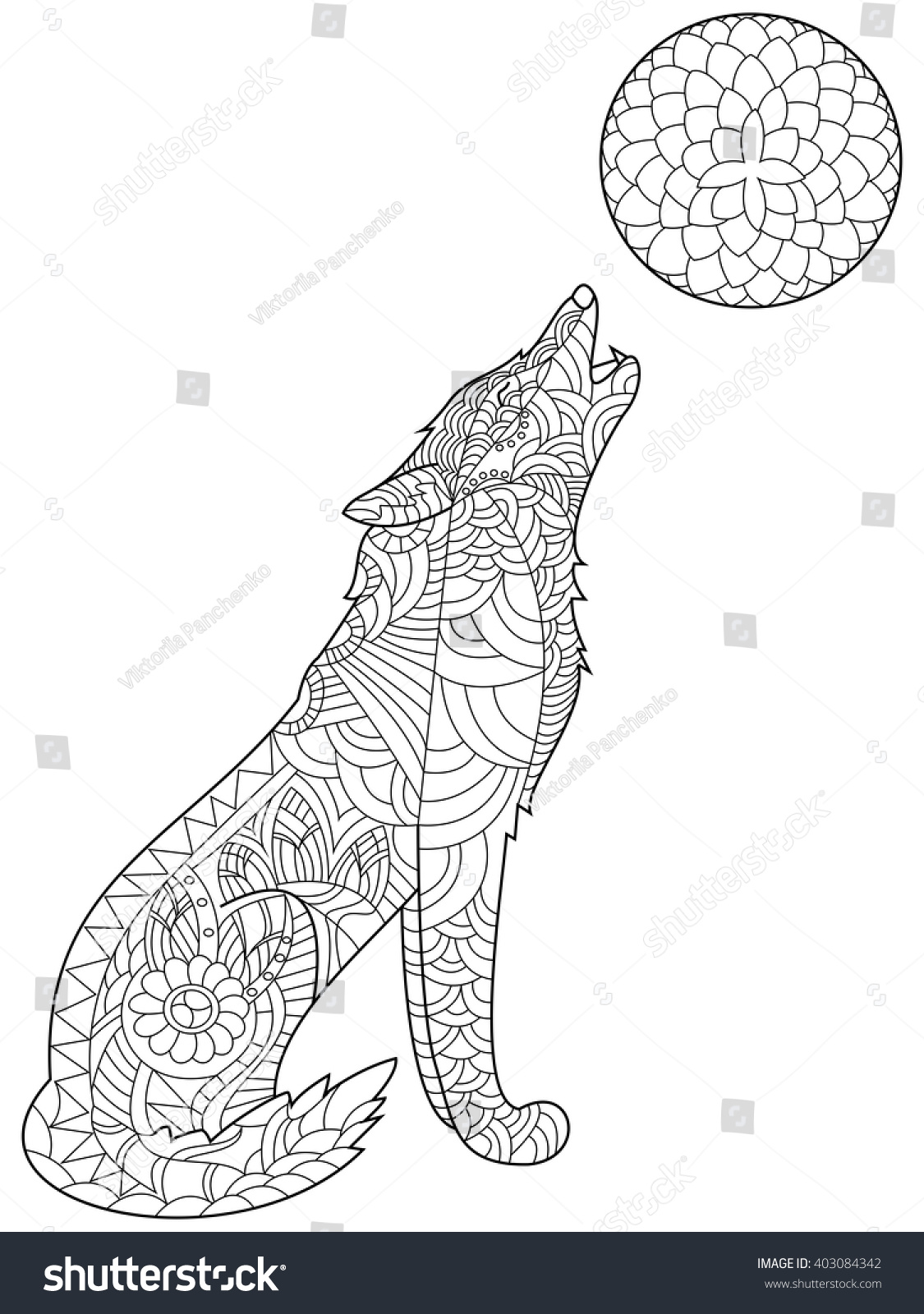 SVG of Wolf coloring book for adults vector illustration. Anti-stress coloring for adult. Zentangle style. Black and white lines. Lace pattern svg