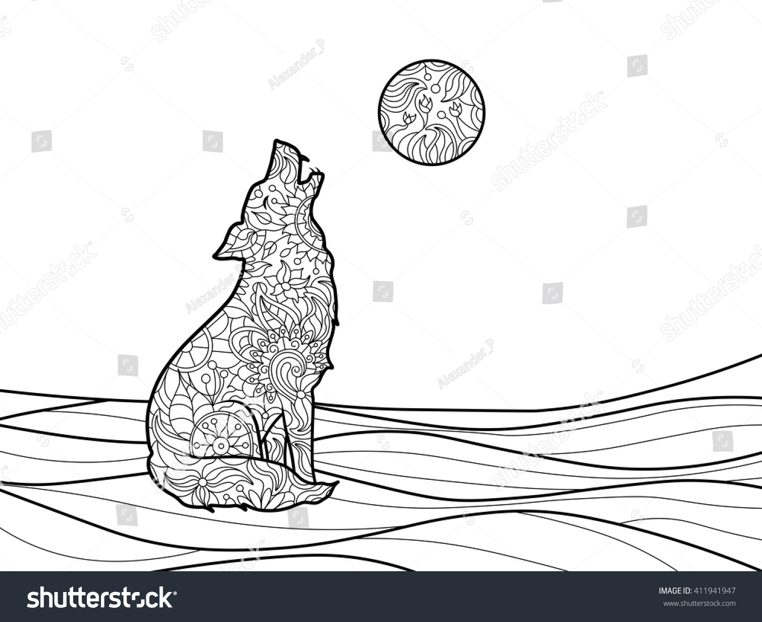 SVG of Wolf coloring book for adults vector illustration. Zentangle style. Black and white lines. Lace pattern svg