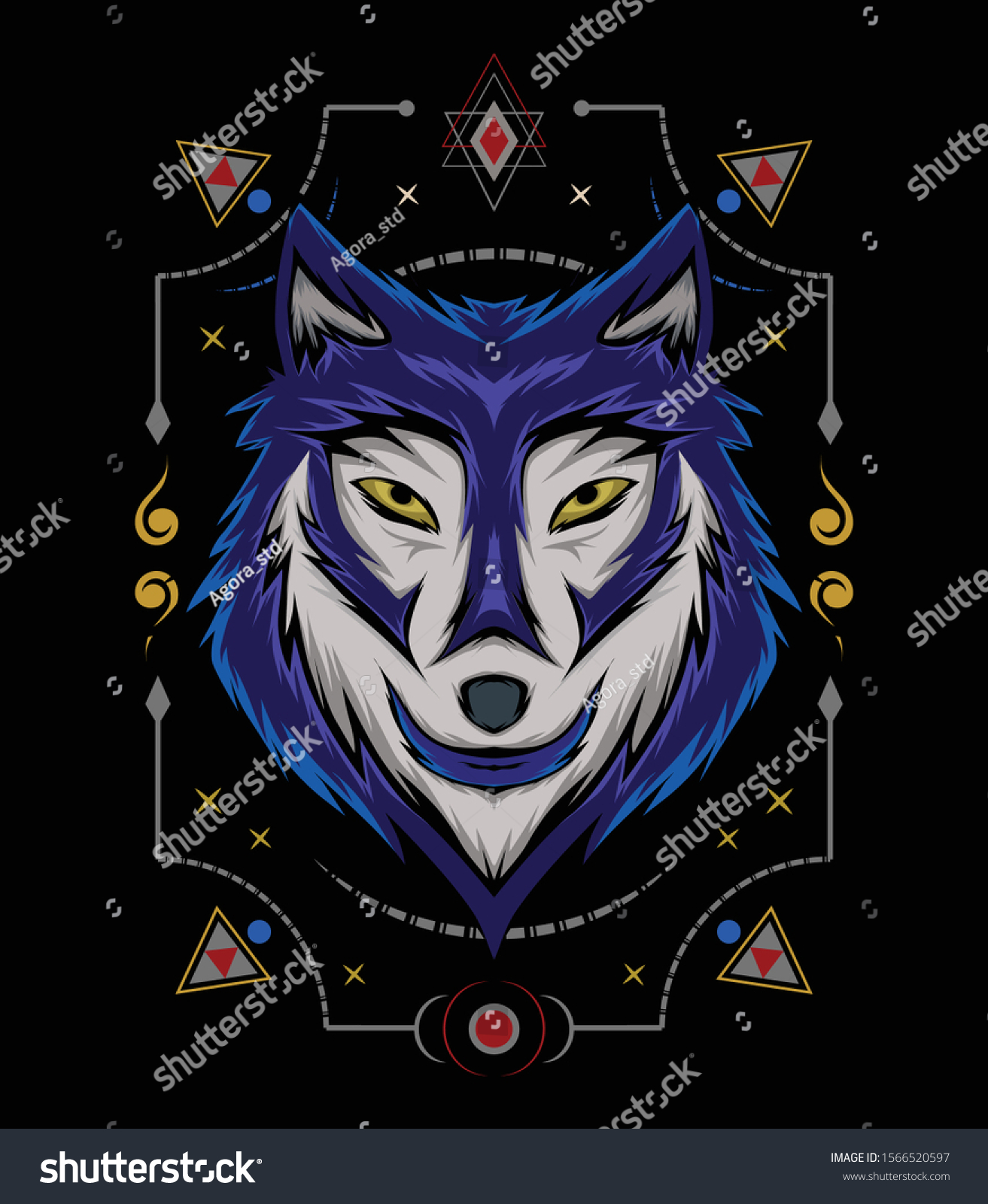 オオカミの顔のベクター画像デザイン ウルフのマスコットベクター画像 オオカミの正面対称画像 頭狼のイラスト のベクター画像素材 ロイヤリティフリー