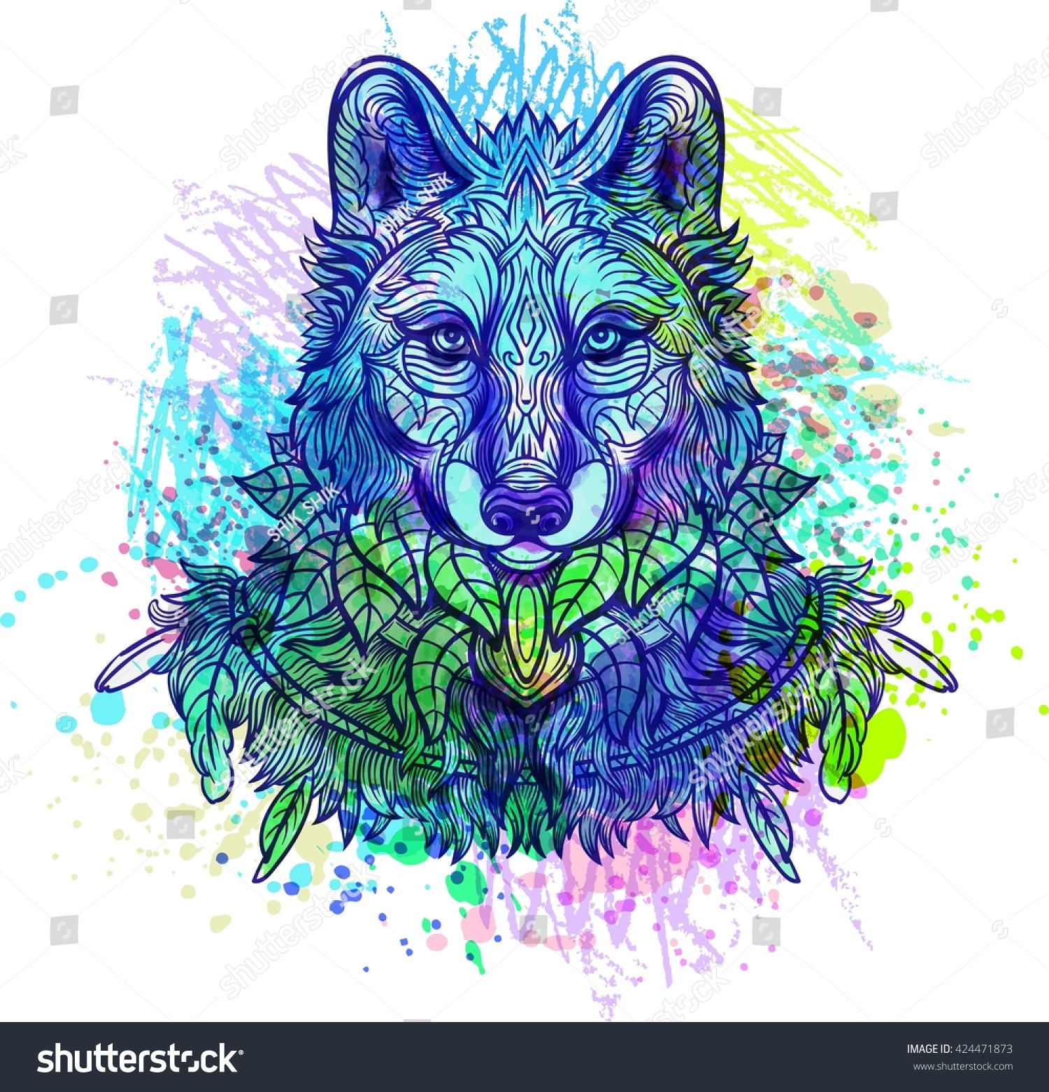 SVG of Wolf. Hand-drawn wolf side view with ethnic floral doodle pattern. Coloring page - zendala, design for tattoo, t-shirt print svg
