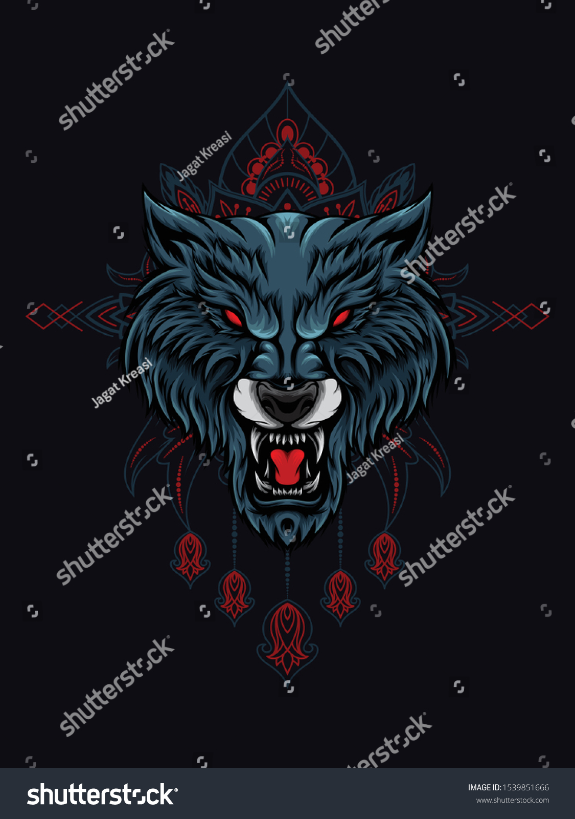SVG of Wolf head vector illustration with mandala as the background ornament, suitable for apparel merchandise, t-shirt or outerwear. svg